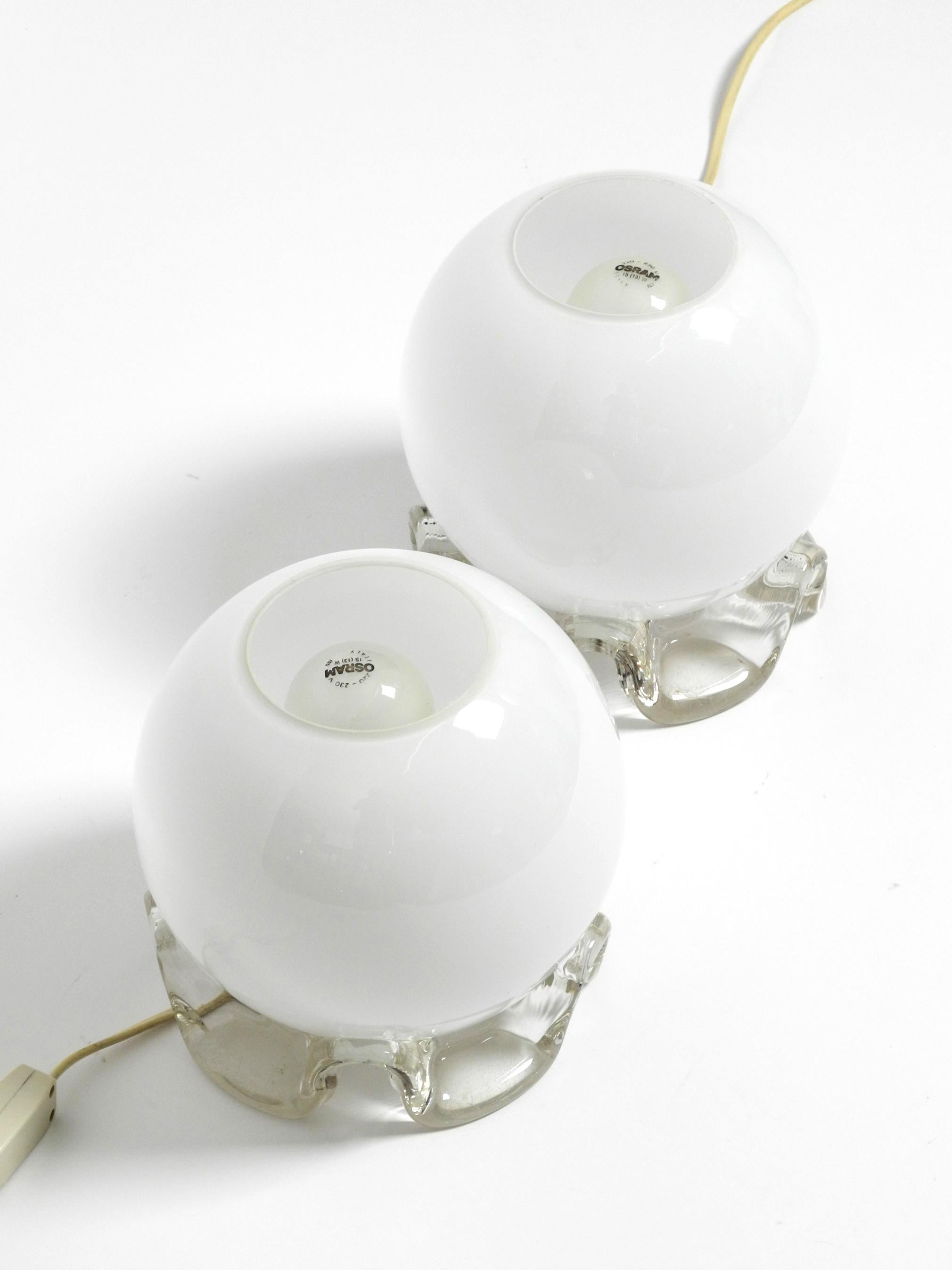 Pair of 1960's Glass Table Lamps in White and Transparent from Limburg For Sale 9