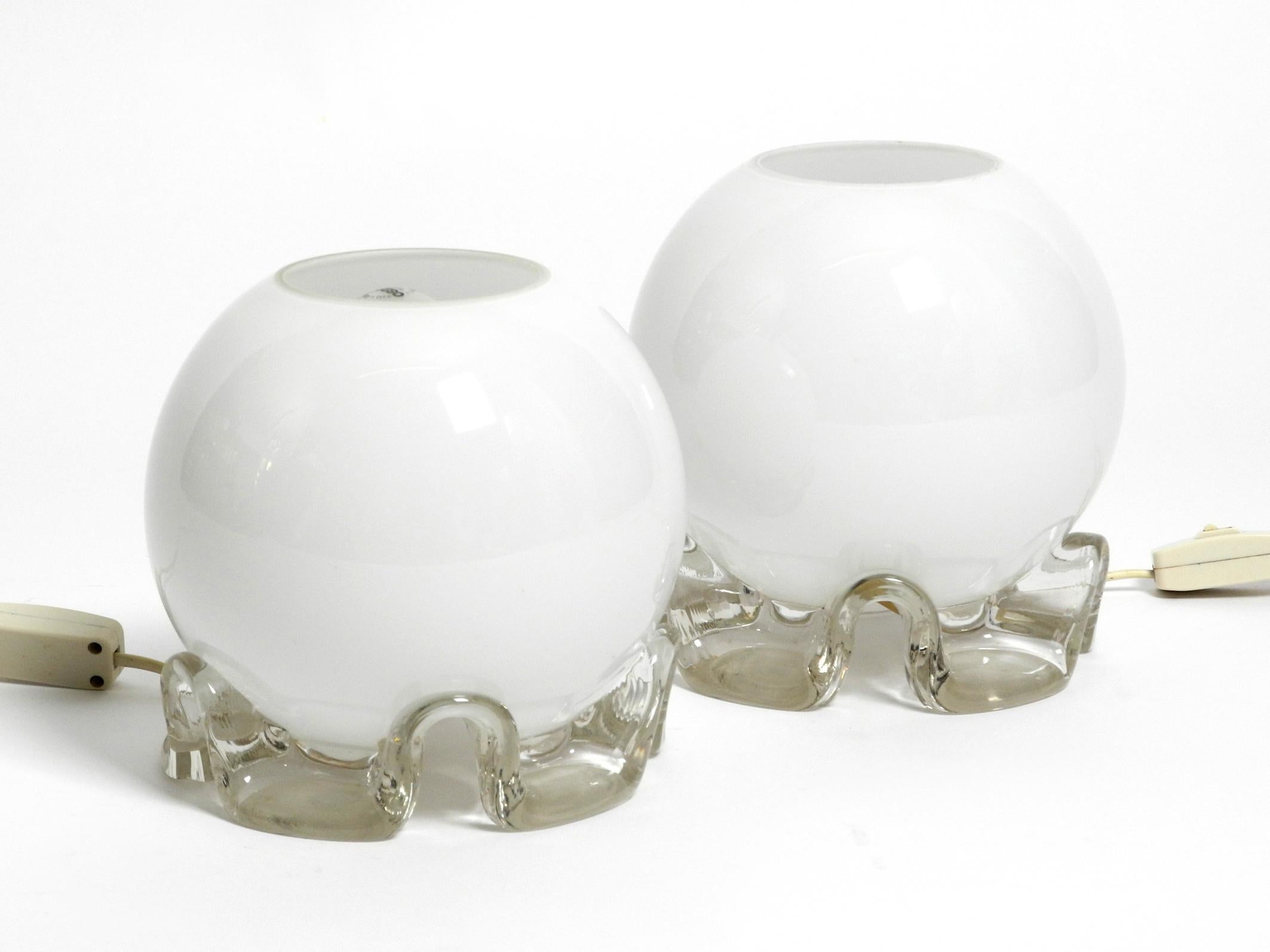 Pair of 1960's Glass Table Lamps in White and Transparent from Limburg For Sale 10