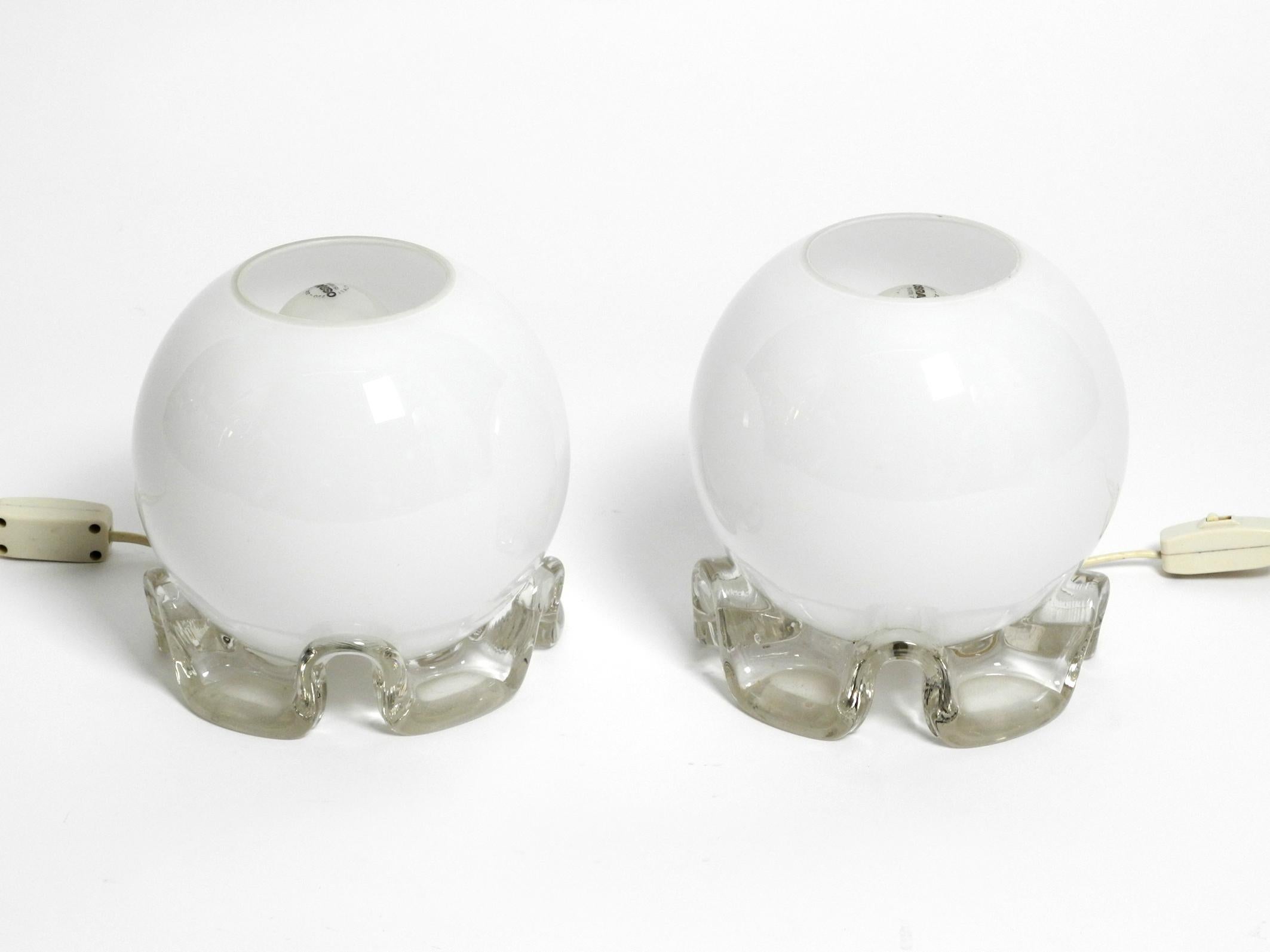 Pair of 1960's Glass Table Lamps in White and Transparent from Limburg For Sale 11