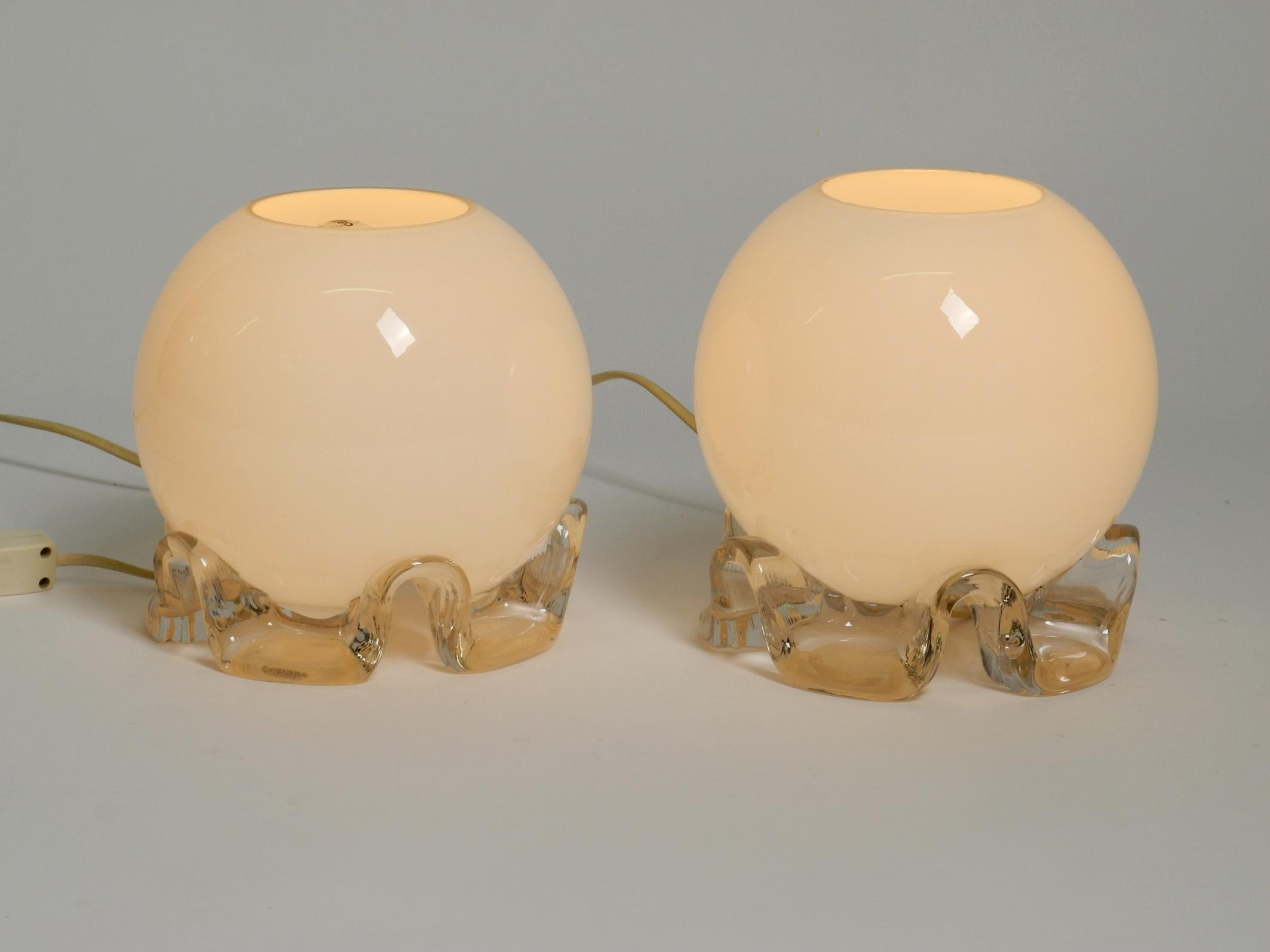Pair of 1960's Glass Table Lamps in White and Transparent from Limburg For Sale 12
