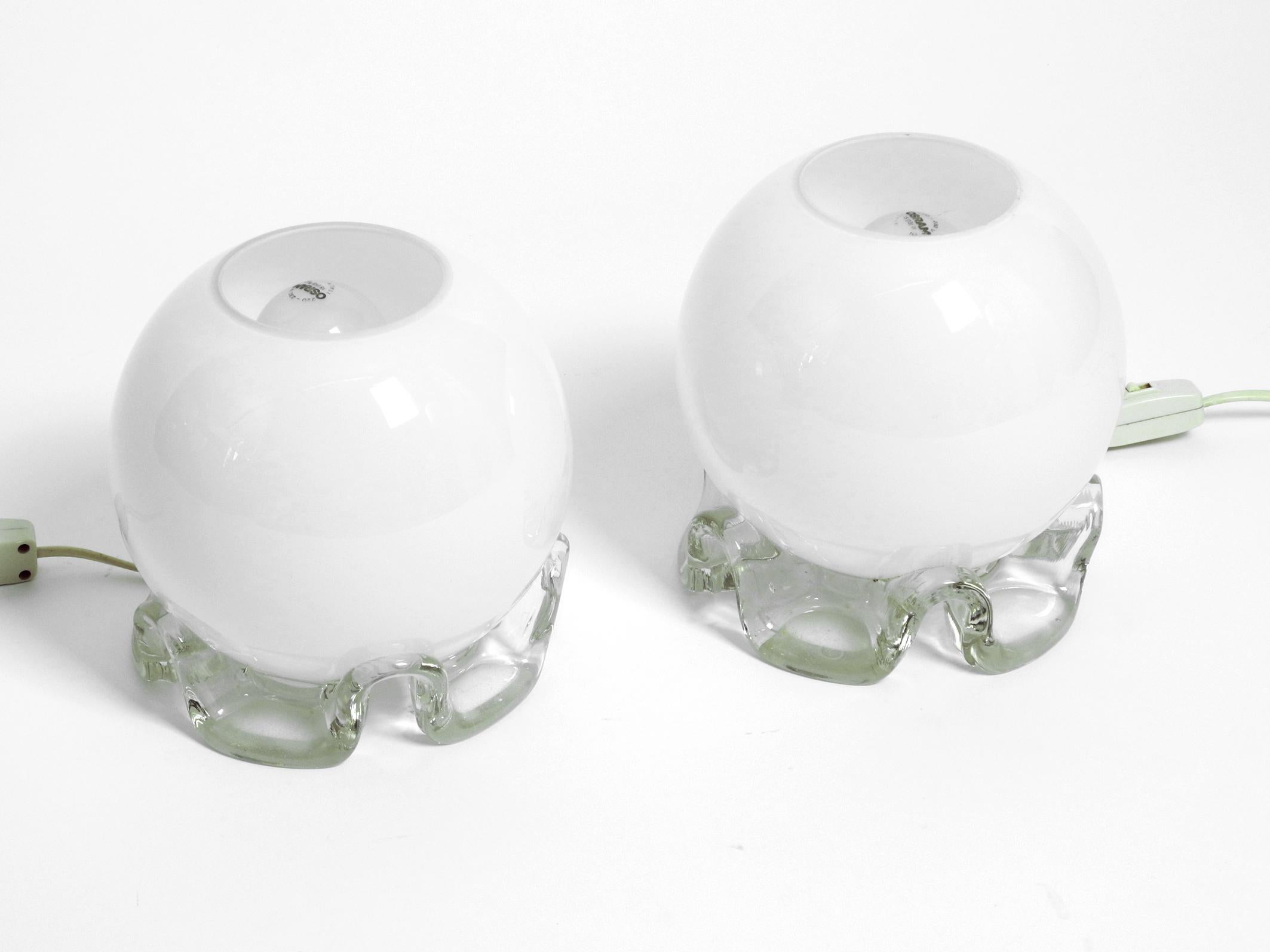 Mid-Century Modern Pair of 1960's Glass Table Lamps in White and Transparent from Limburg For Sale