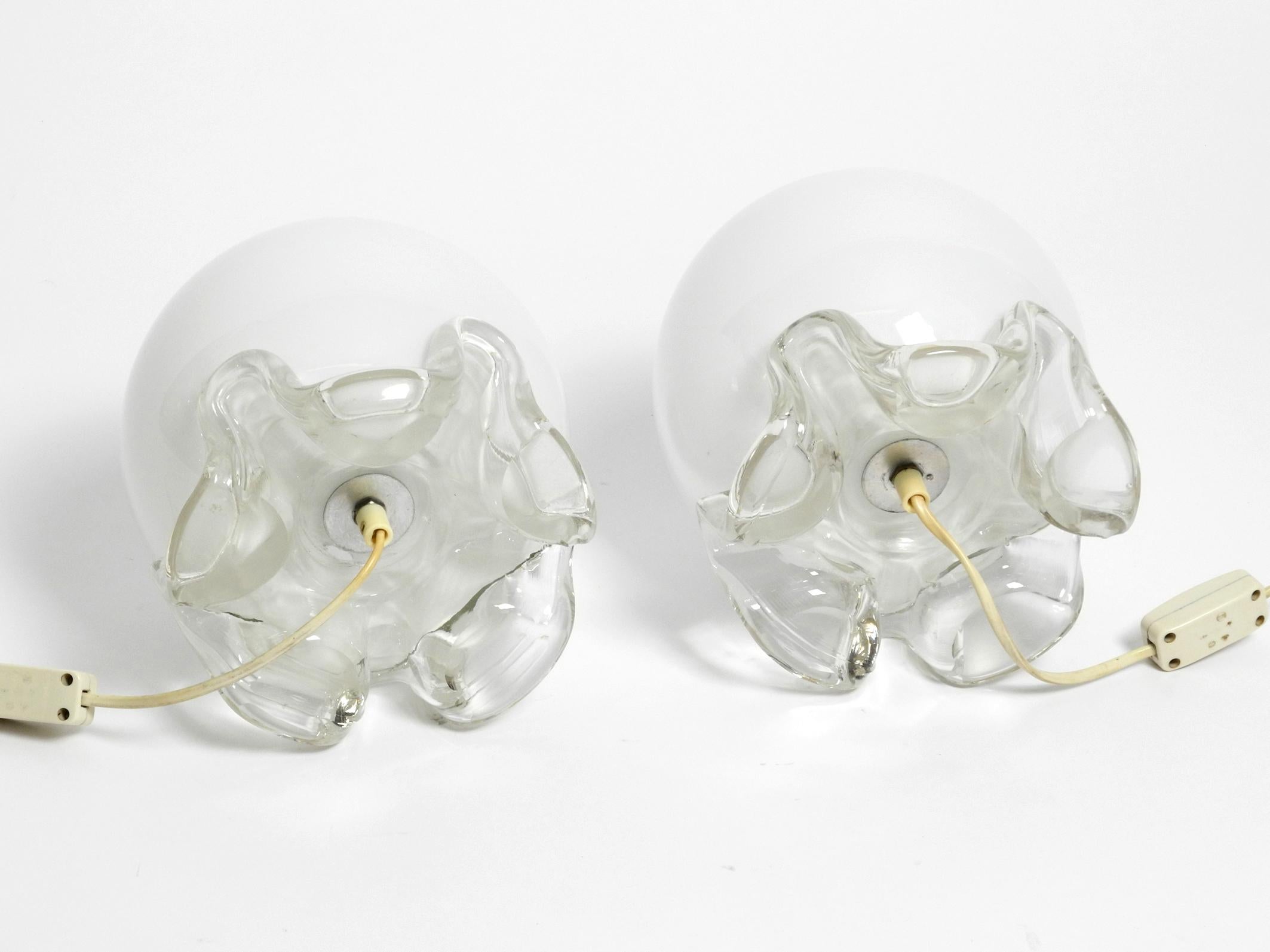 Pair of 1960's Glass Table Lamps in White and Transparent from Limburg For Sale 2