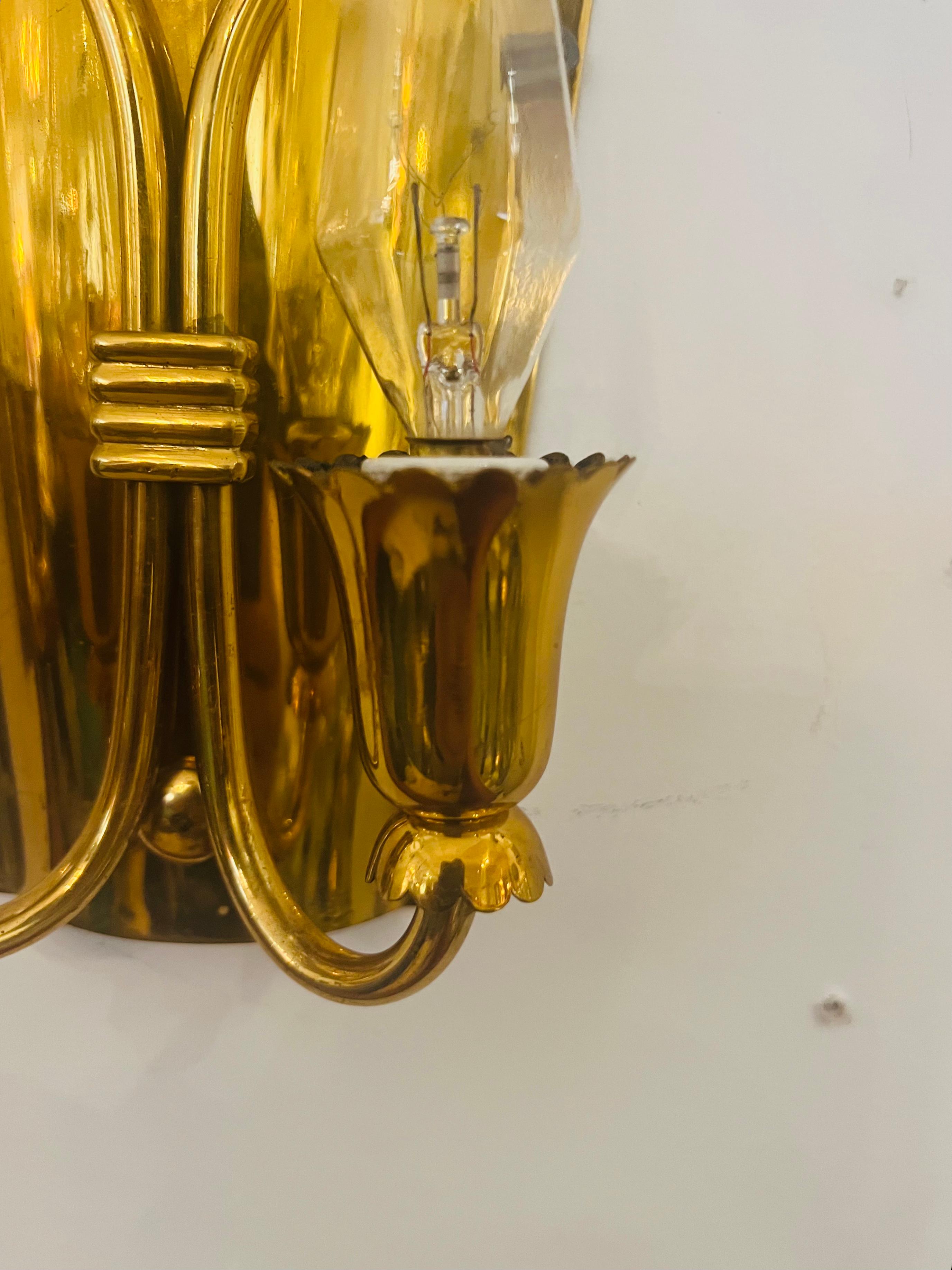 Pair of 1960s Golden Brass Regency Italian Mid Century Wall Lamps In Excellent Condition For Sale In New York, NY