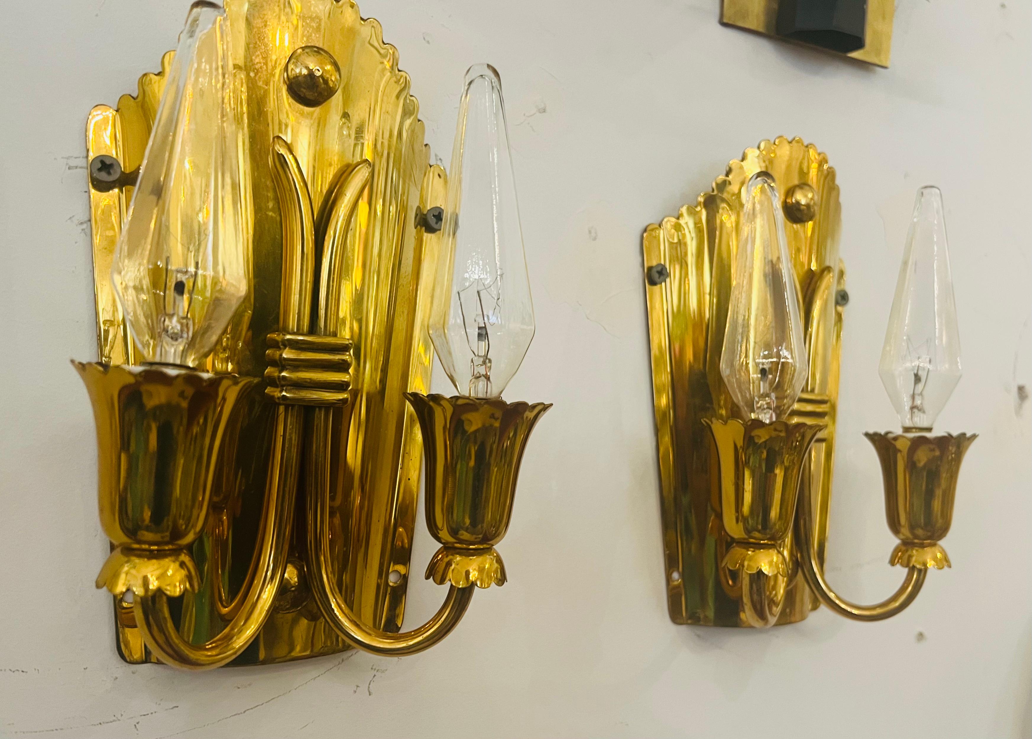Pair of 1960s Golden Brass Regency Italian Mid Century Wall Lamps For Sale 2