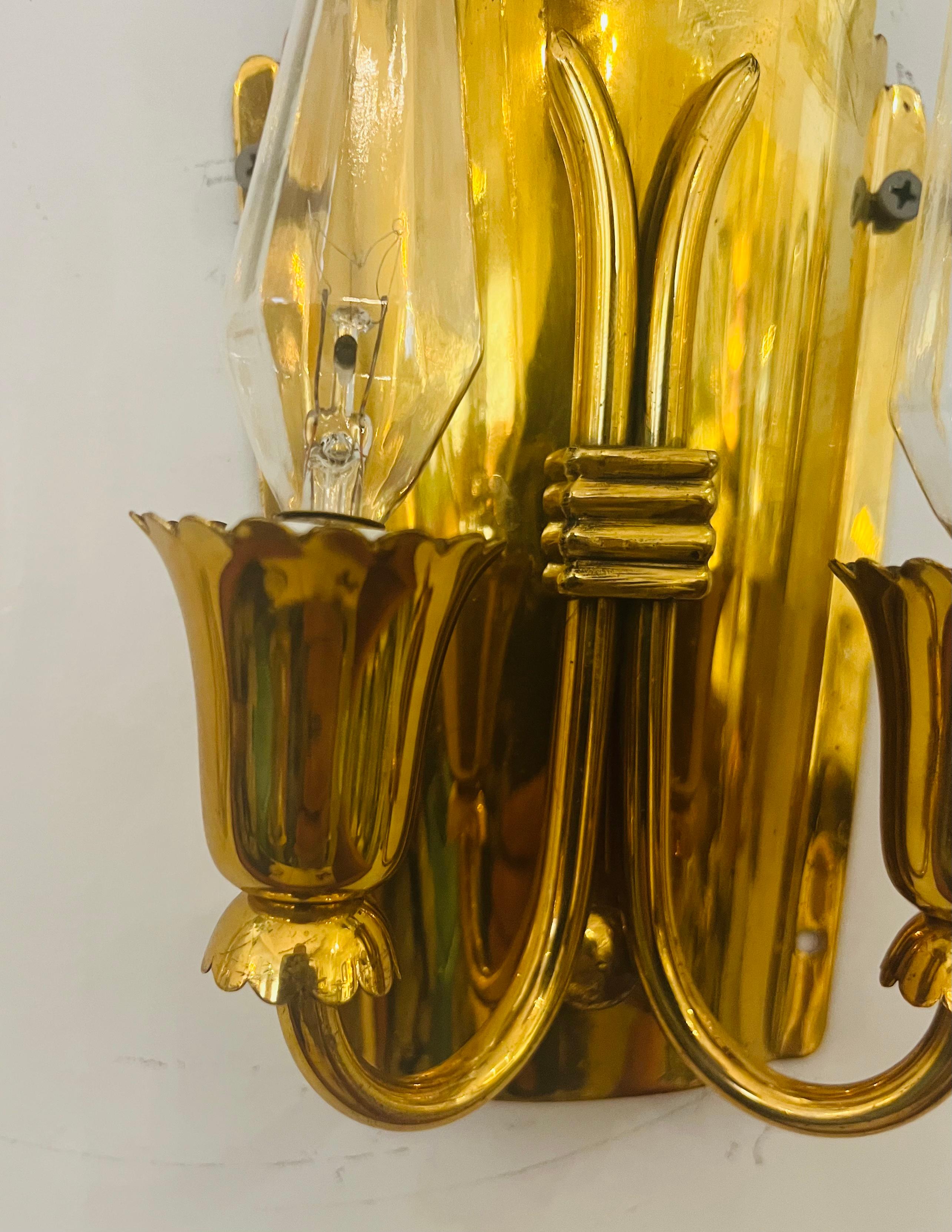 Pair of 1960s Golden Brass Regency Italian Mid Century Wall Lamps For Sale 3