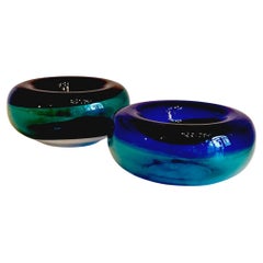 Pair of 1960s Green and Blue Murano Glass Bowls attributed to Cenedese