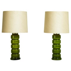 Pair of 1960s Green Glass Table Lamps