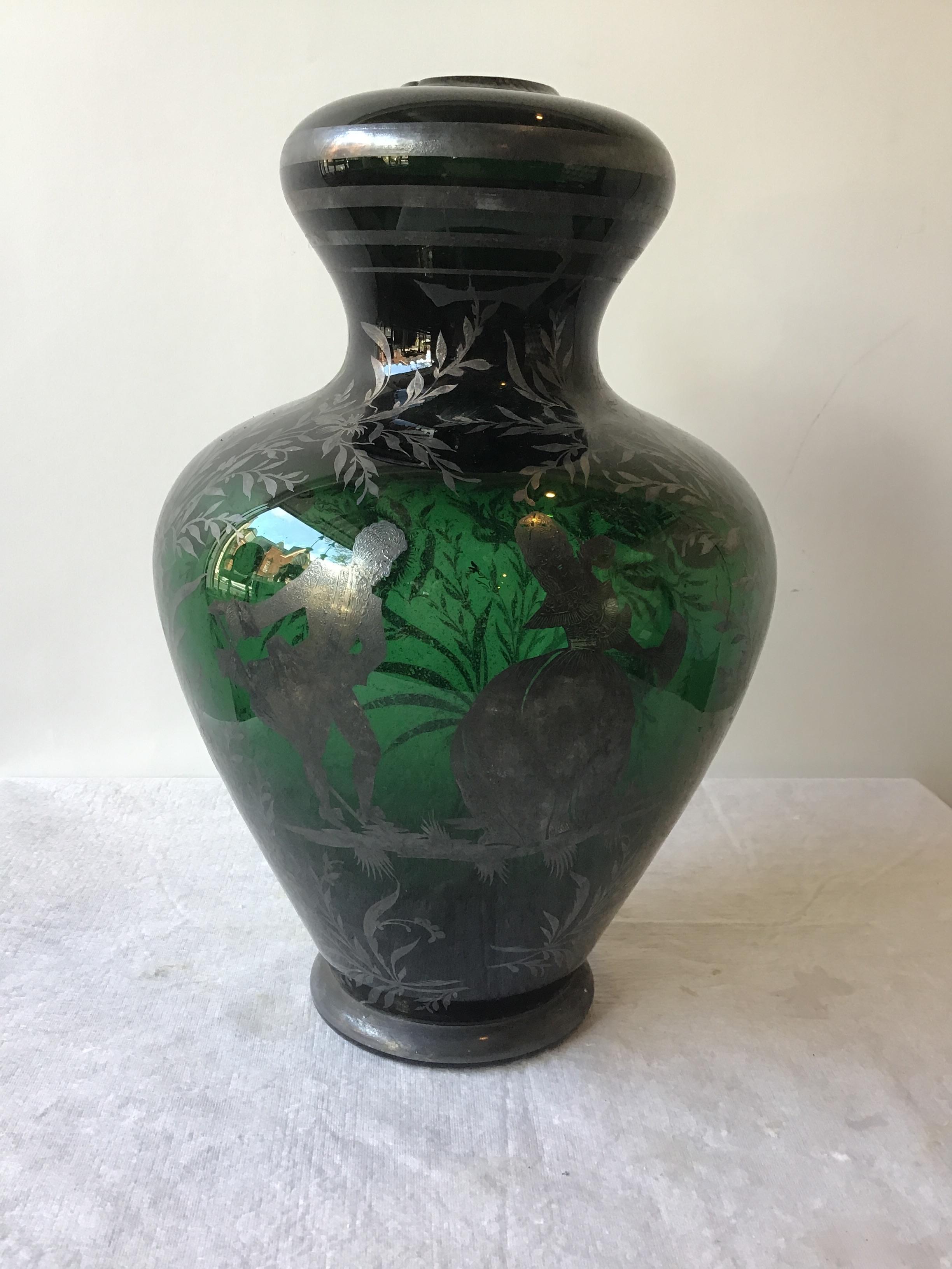 Pair of 1960s Green, Silver Overlay Murano Lamp Bodies by Balboa, 5 In Good Condition In Tarrytown, NY