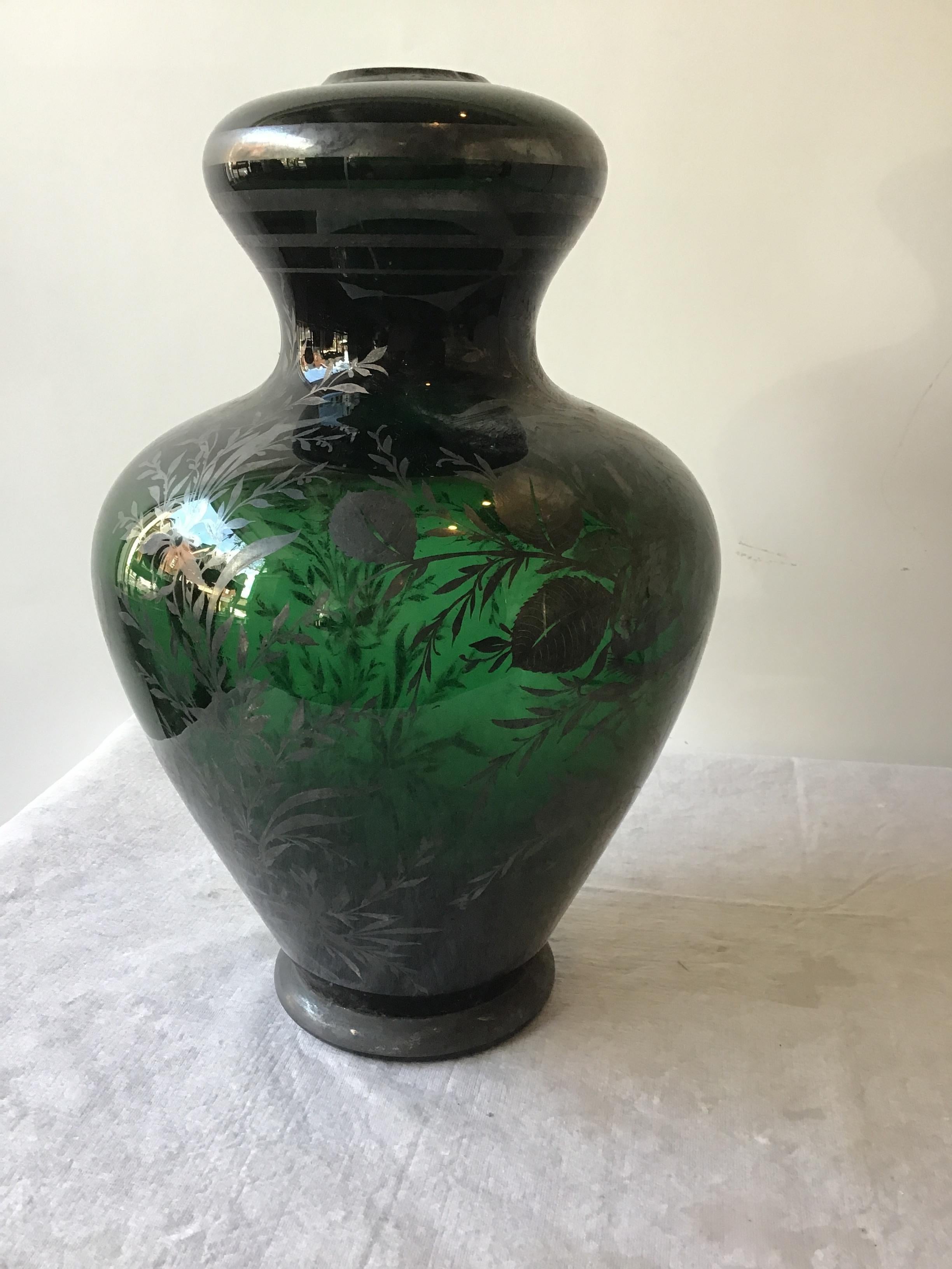 Mid-20th Century Pair of 1960s Green, Silver Overlay Murano Lamp Bodies by Balboa, 5