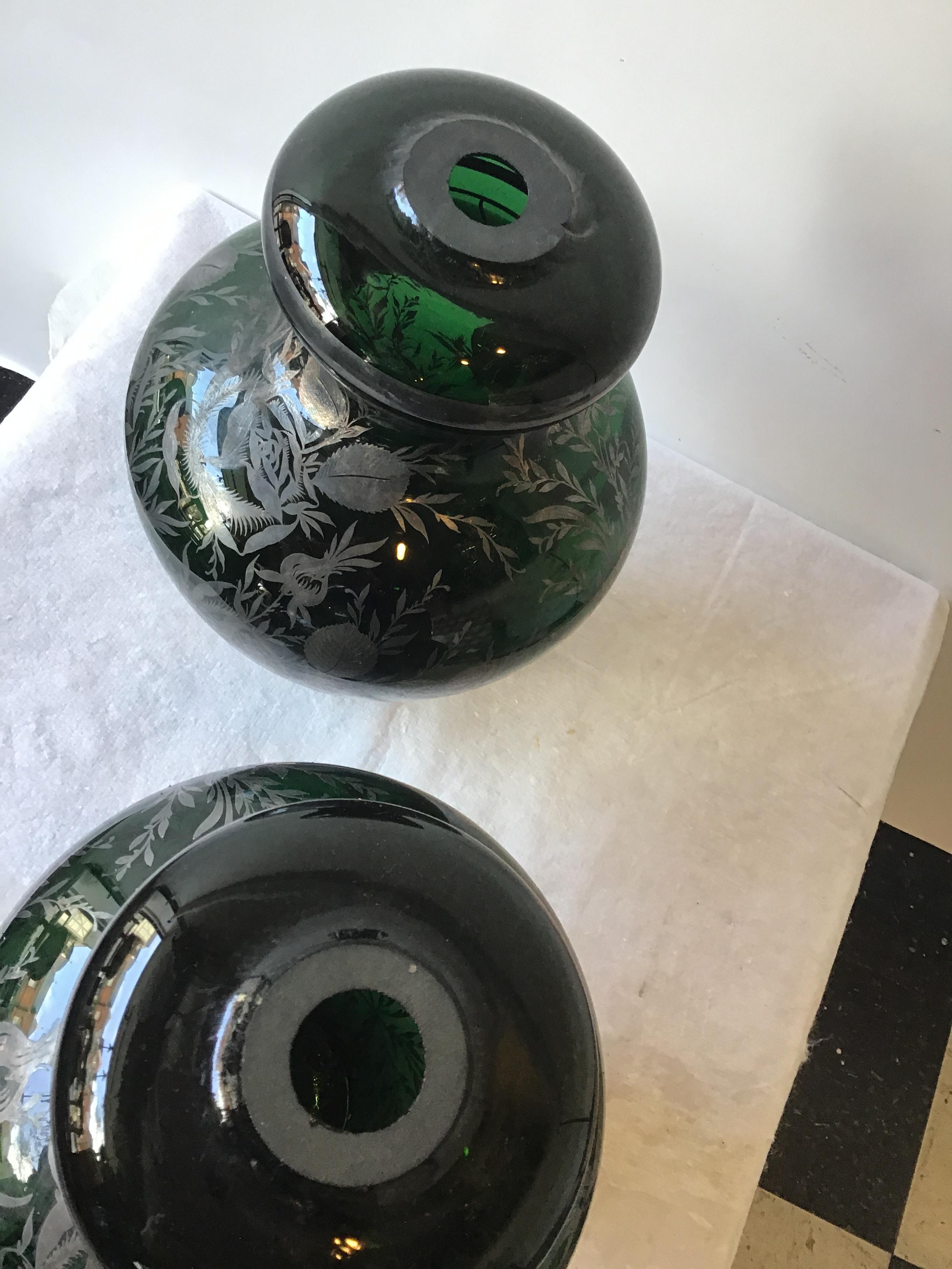 Art Glass Pair of 1960s Green, Silver Overlay Murano Lamp Bodies by Balboa, 5