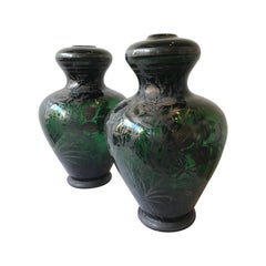 Pair of 1960s Green, Silver Overlay Murano Lamp Bodies by Balboa, 5