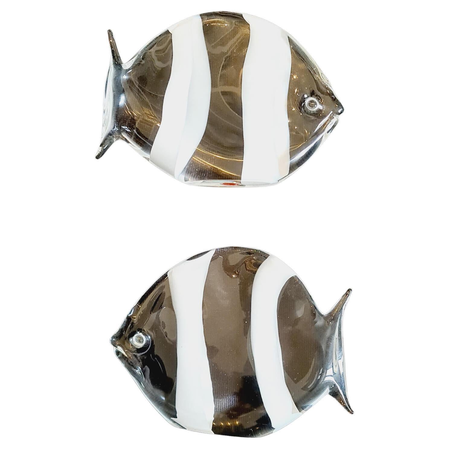 Pair of 1960s Hand-Blown Murano Glass Transparent Fish by Archimede Seguso
