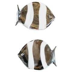 Pair of 1960s Hand-Blown Murano Glass Transparent Fish by Archimede Seguso