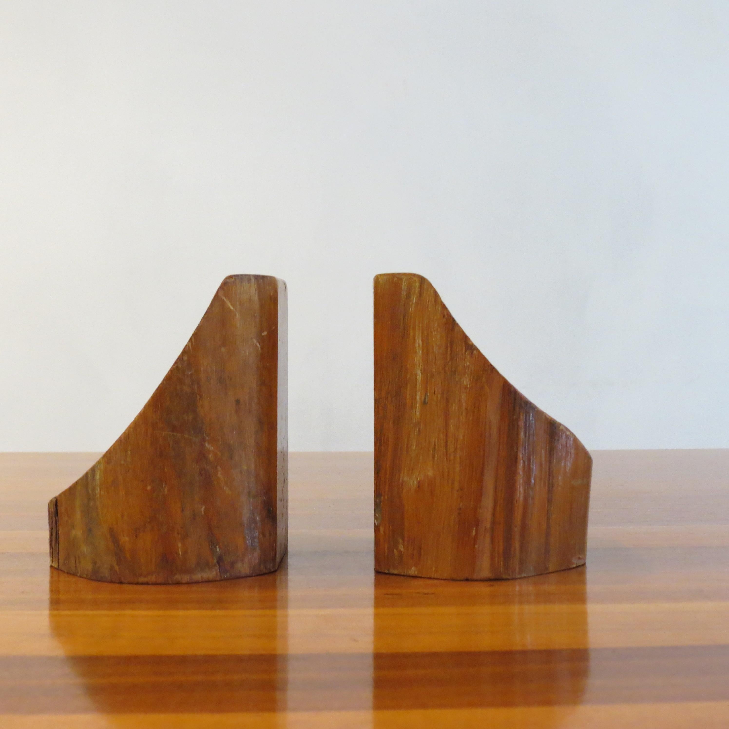 English Pair of 1960s Hand crafted Sculptural Book Ends in Laburnum Wood