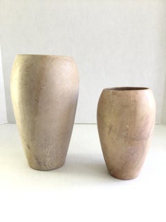 Pair of 1960s Hand Turned Beige and Pale Purple Marble Vases