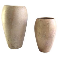 Pair of 1960s Hand Turned Beige and Pale Purple Marble Vases