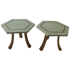 Pair of 1960s Harvey Probber Hexagonal Blue Terrazzo Tables