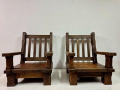 Pair of 1960s Heavy Oak Brutalist Armchairs