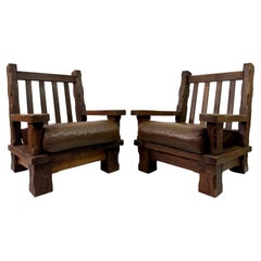 Pair of 1960s Heavy Oak Brutalist Armchairs