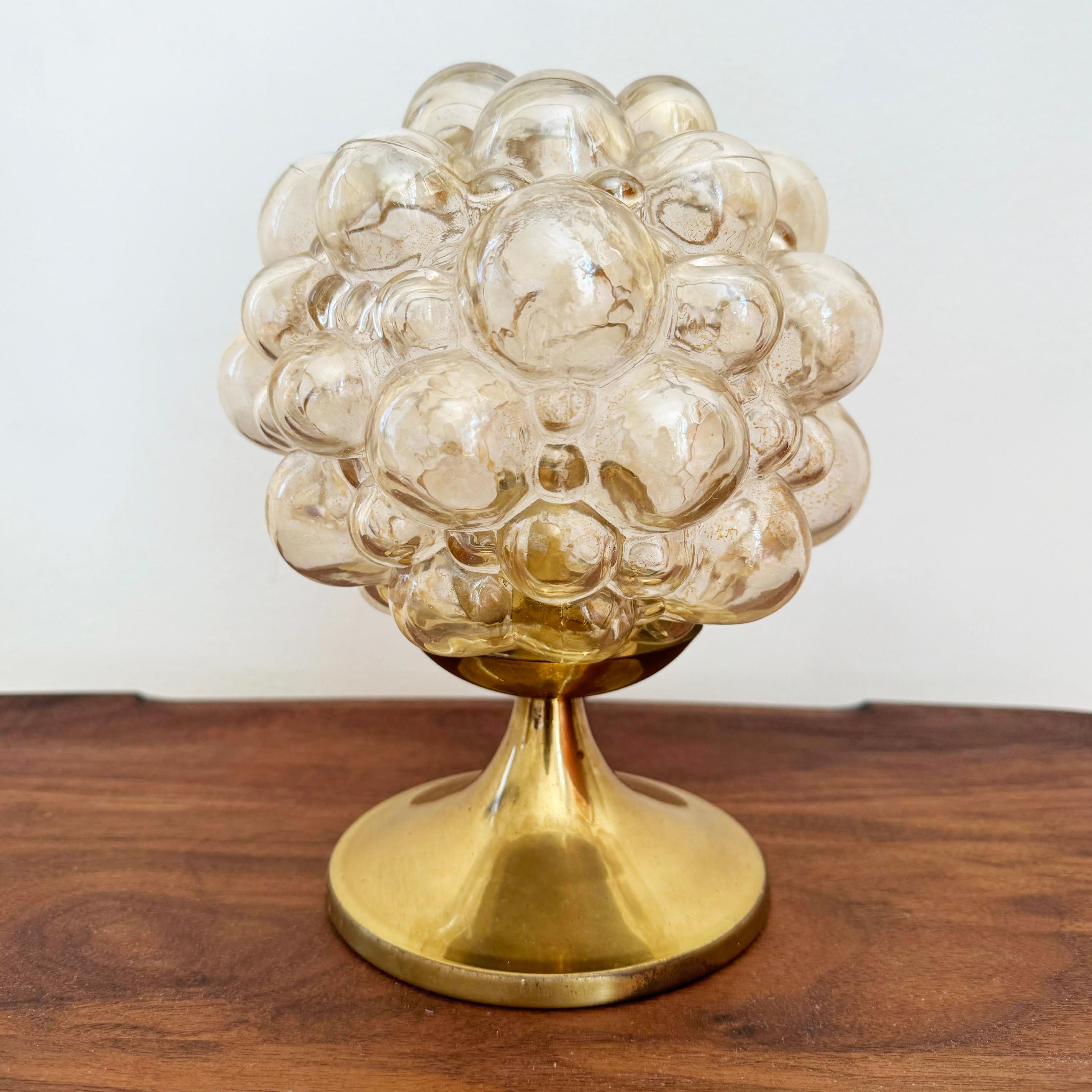 Pair of 1960s Helena Tynell Amber Bubble Glass & Brass Table Lamps for Limburg 3