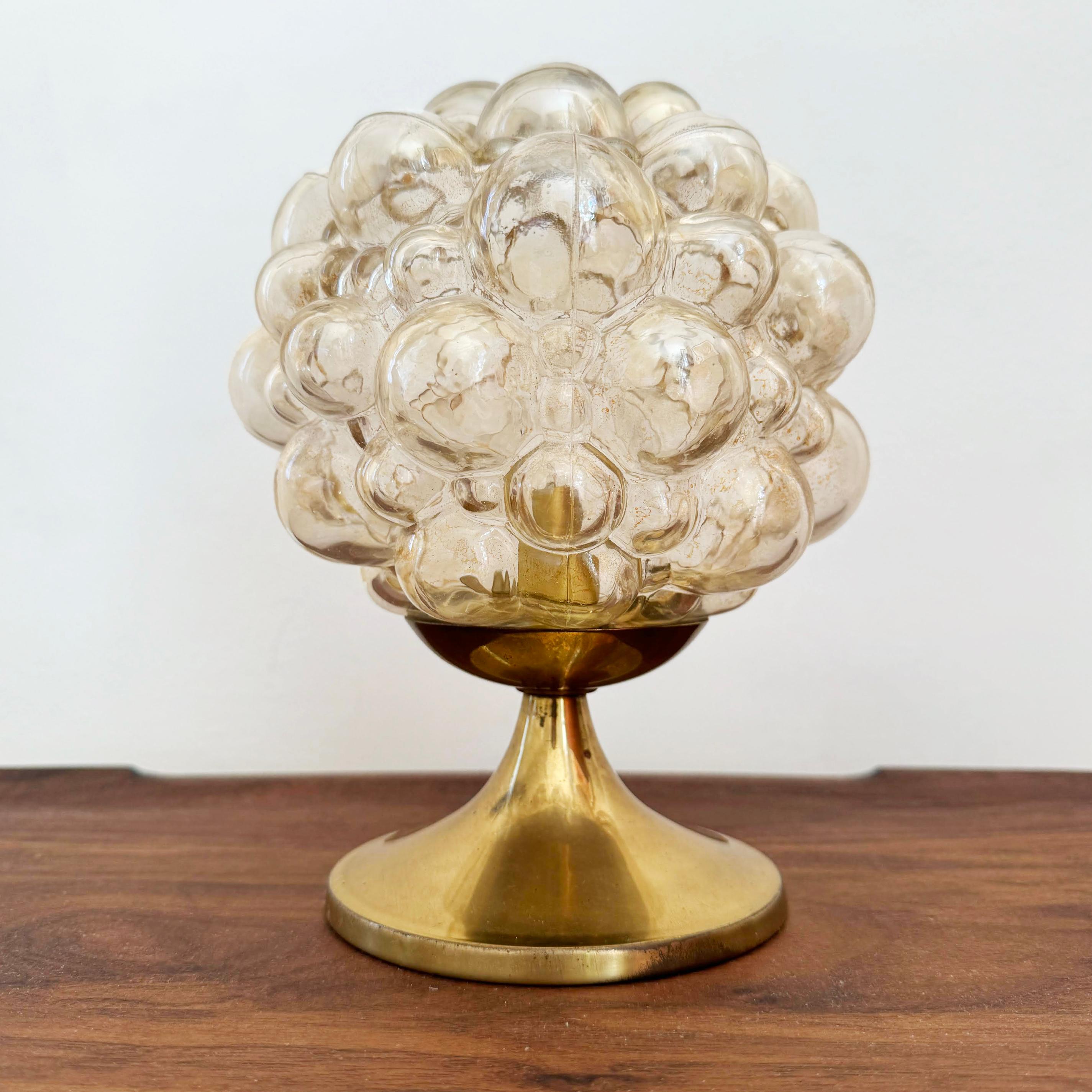 Pair of 1960s Helena Tynell Amber Bubble Glass & Brass Table Lamps for Limburg 4
