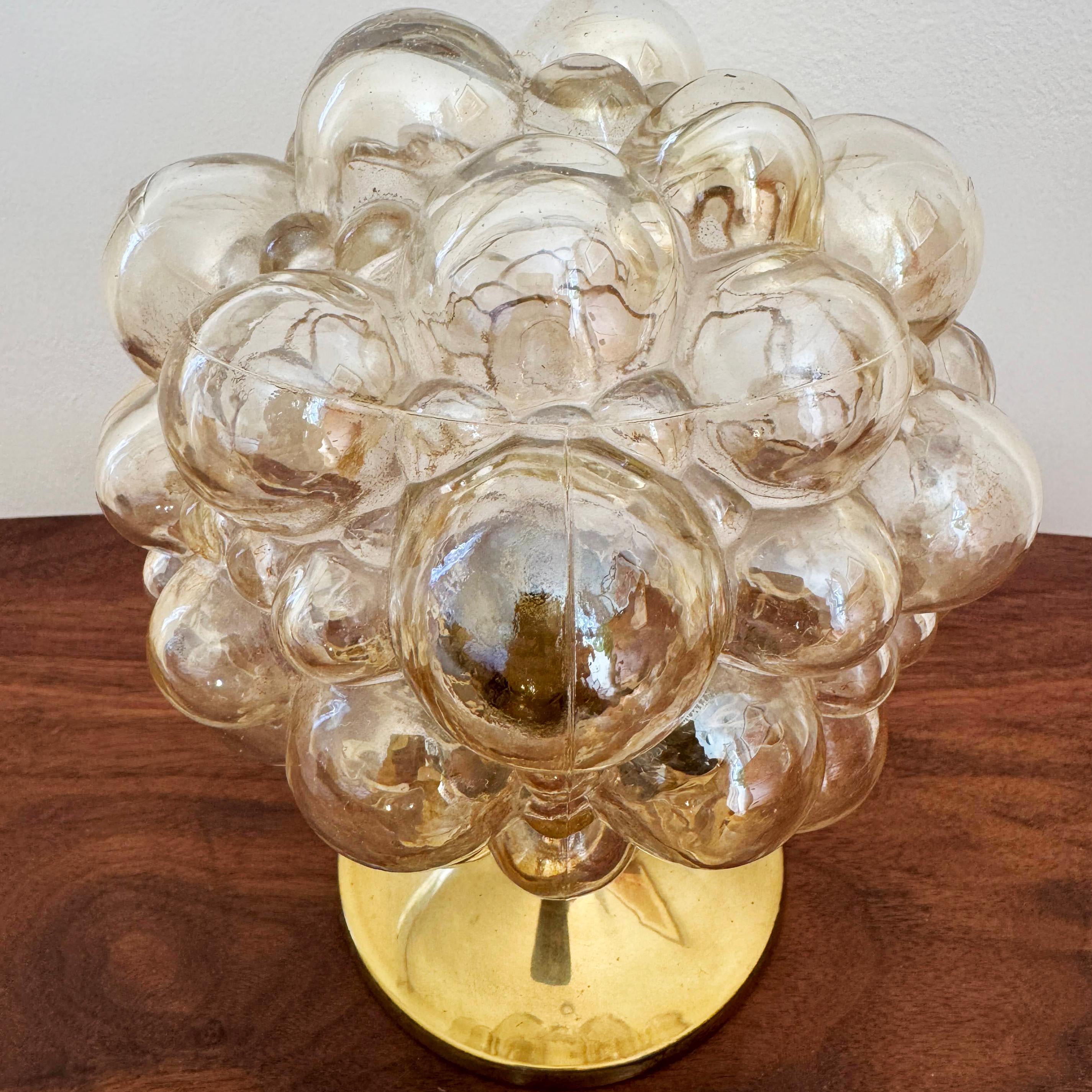 Pair of 1960s Helena Tynell Amber Bubble Glass & Brass Table Lamps for Limburg 5