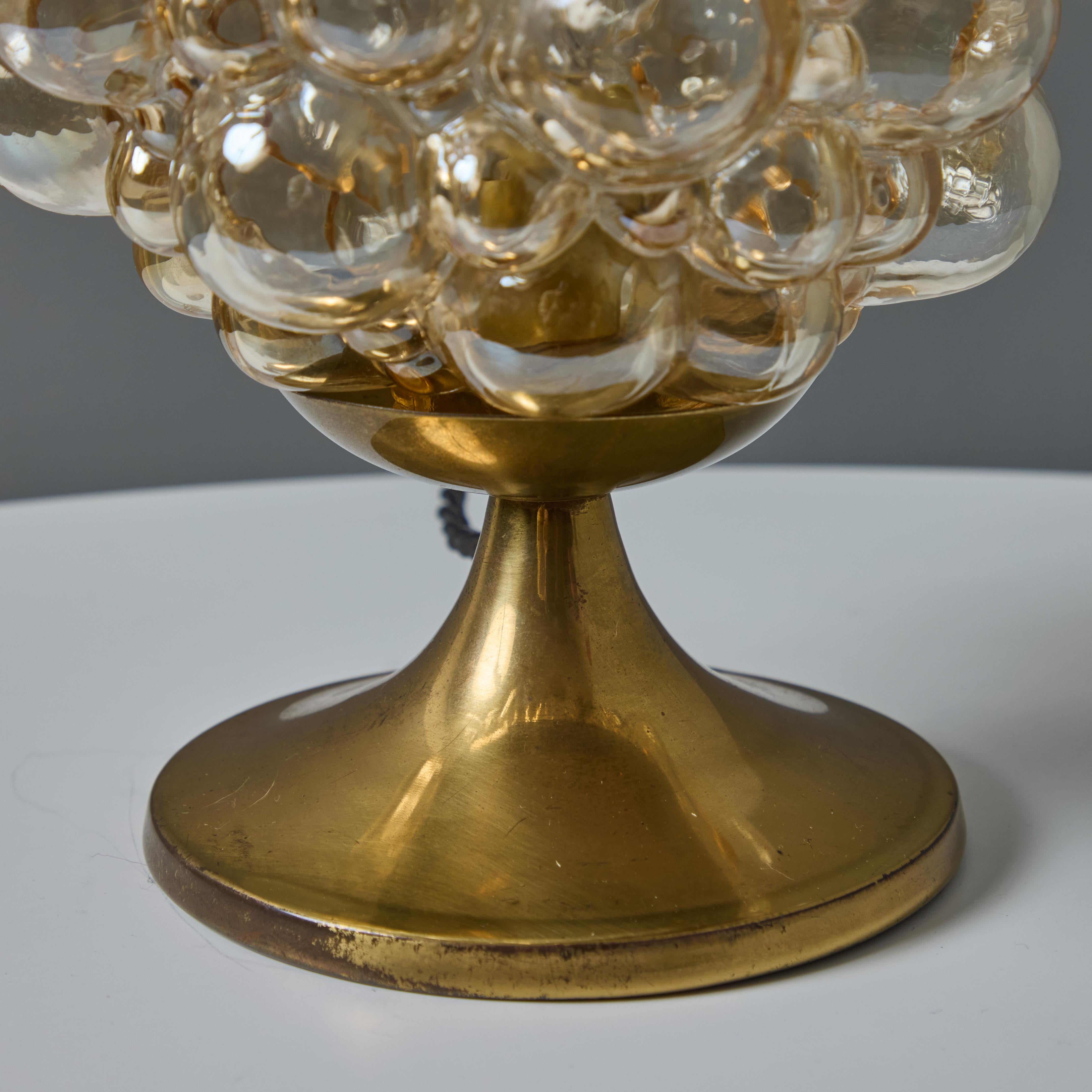 Pair of 1960s Helena Tynell Amber Bubble Glass & Brass Table Lamps for Limburg 2