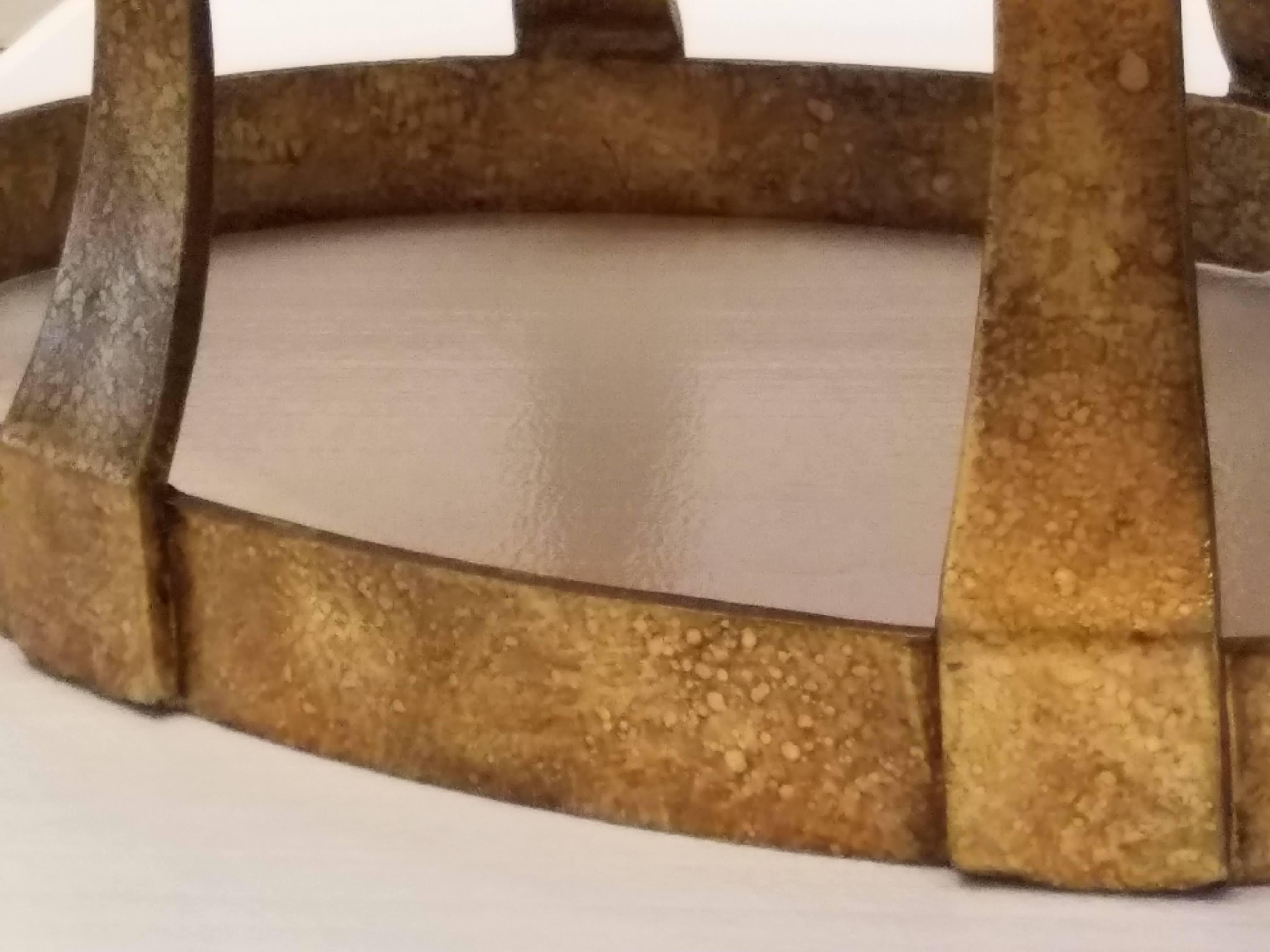 Metal Pair of 1960s Heritage Oval Side Tables w/ Pecky Walnut Tops and Gilt Iron Bases For Sale