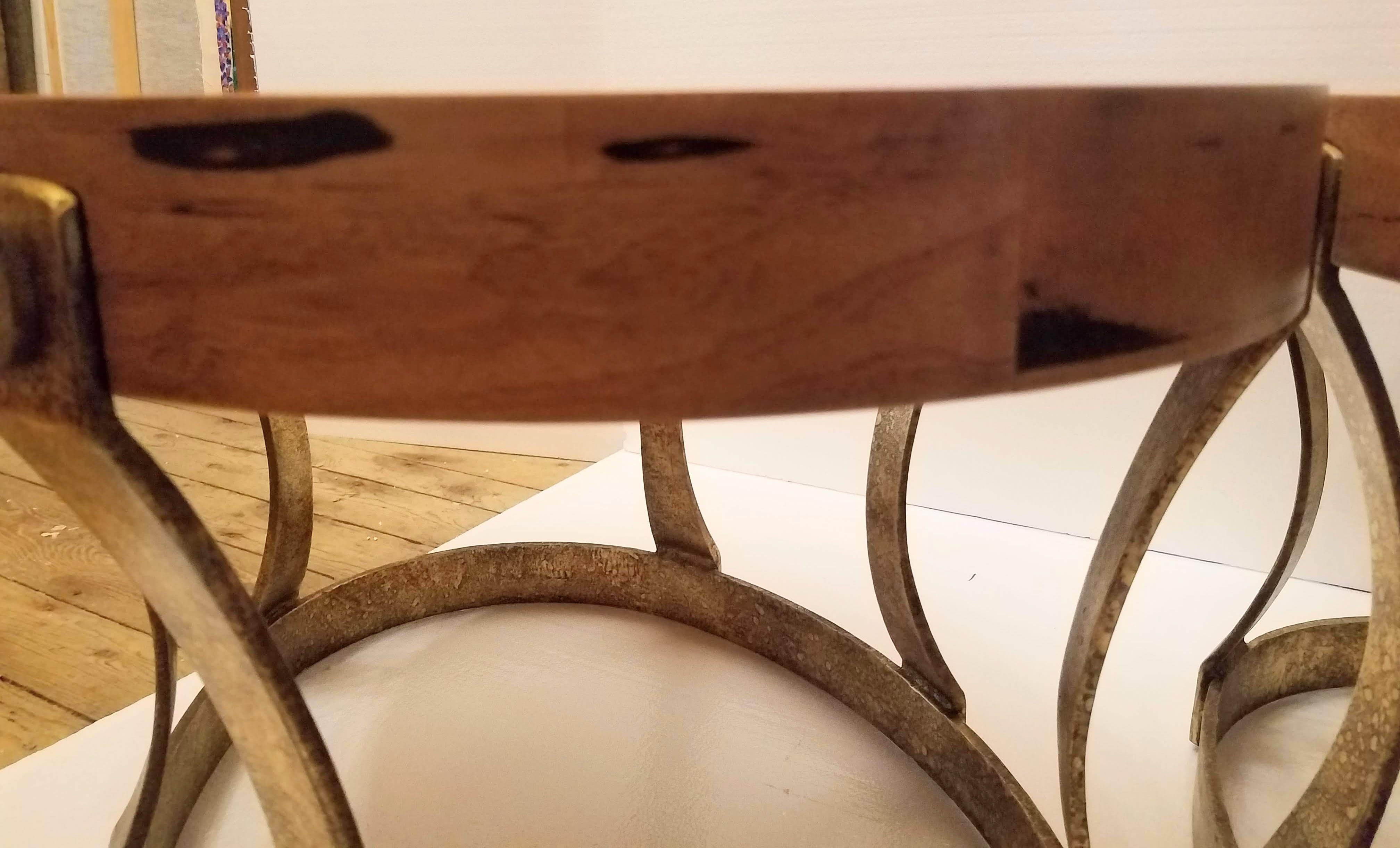 Pair of 1960s Heritage Oval Side Tables w/ Pecky Walnut Tops and Gilt Iron Bases For Sale 1