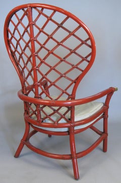 Pair of 1960s High Back Lattice Rattan Lounge Chairs