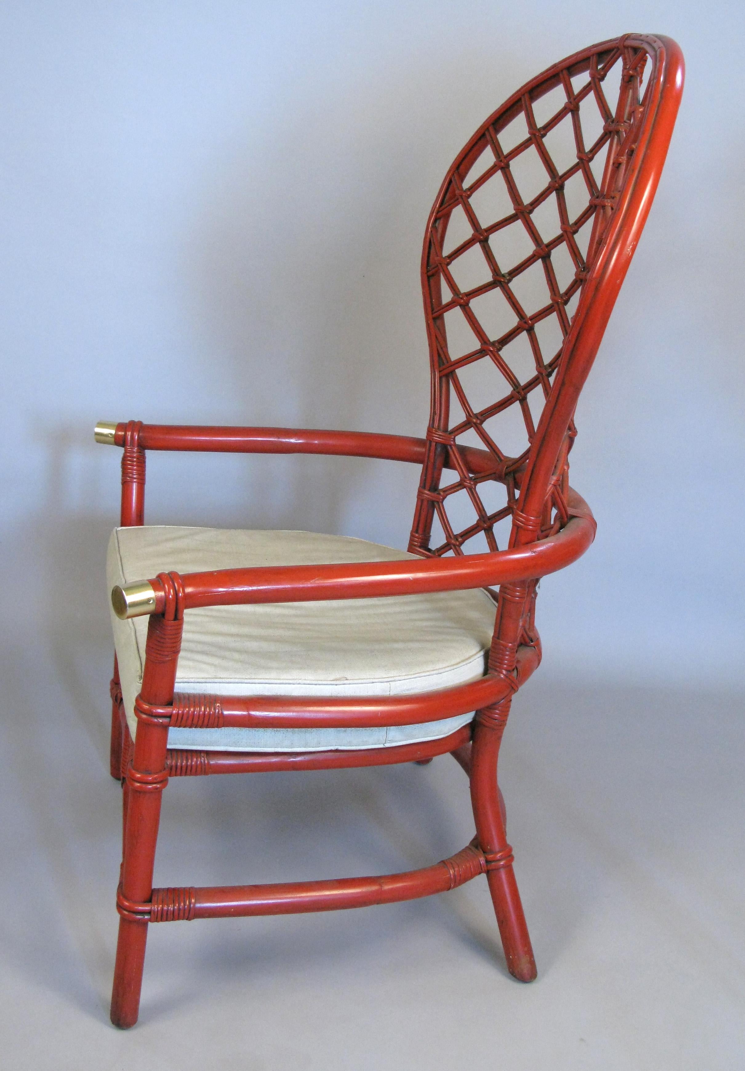 Mid-20th Century Pair of 1960s High Back Lattice Rattan Lounge Chairs