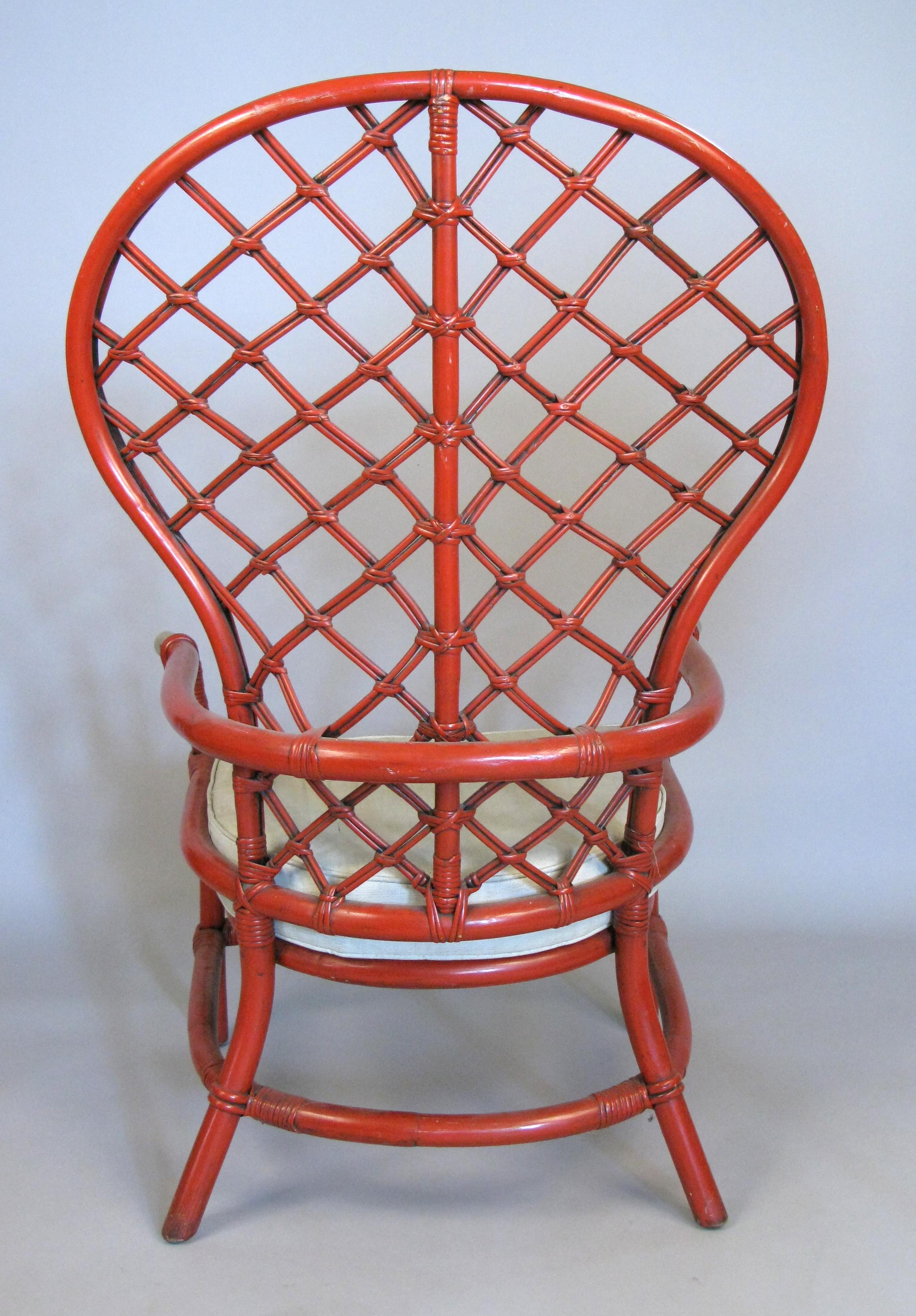 Pair of 1960s High Back Lattice Rattan Lounge Chairs 2