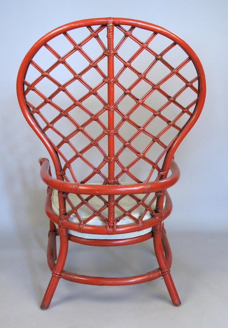 Pair of 1960s High Back Lattice Rattan Lounge Chairs at 1stDibs