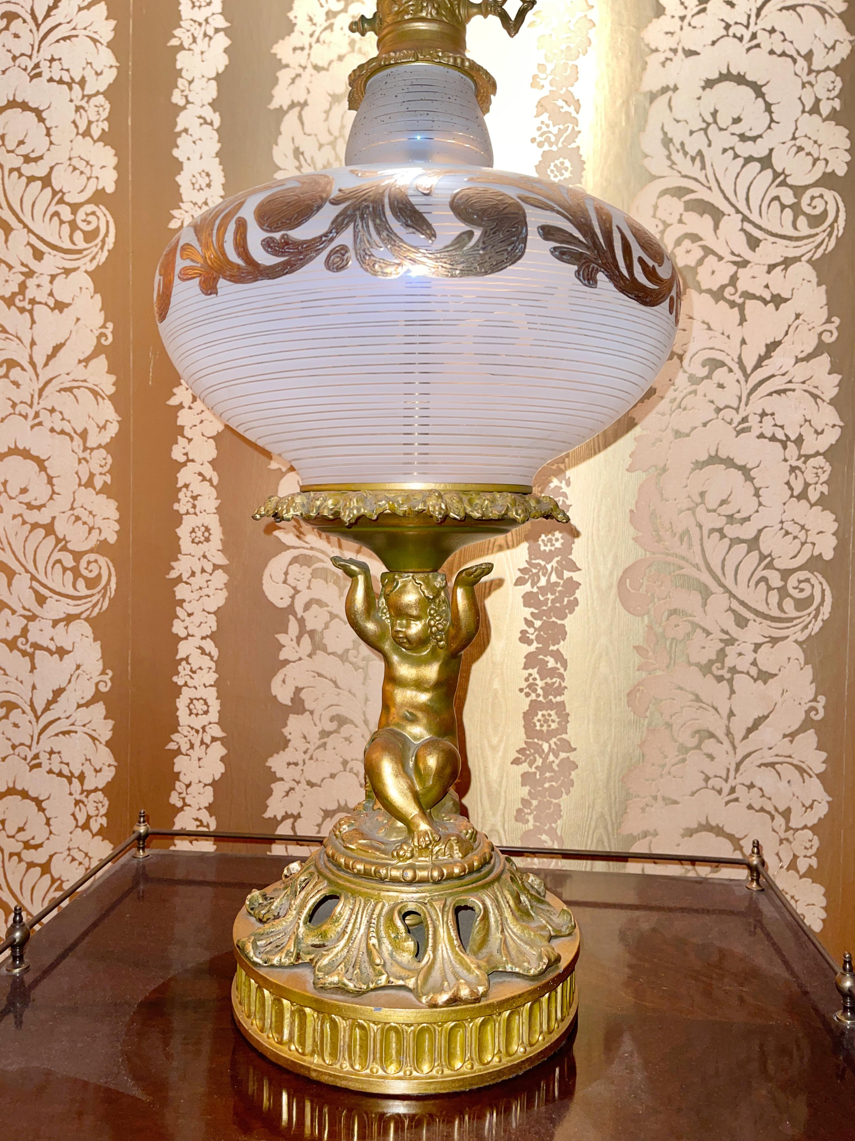 Pair of 1960's Hollywood Regency Art Glass and Gilt Metal Lamps For Sale 9