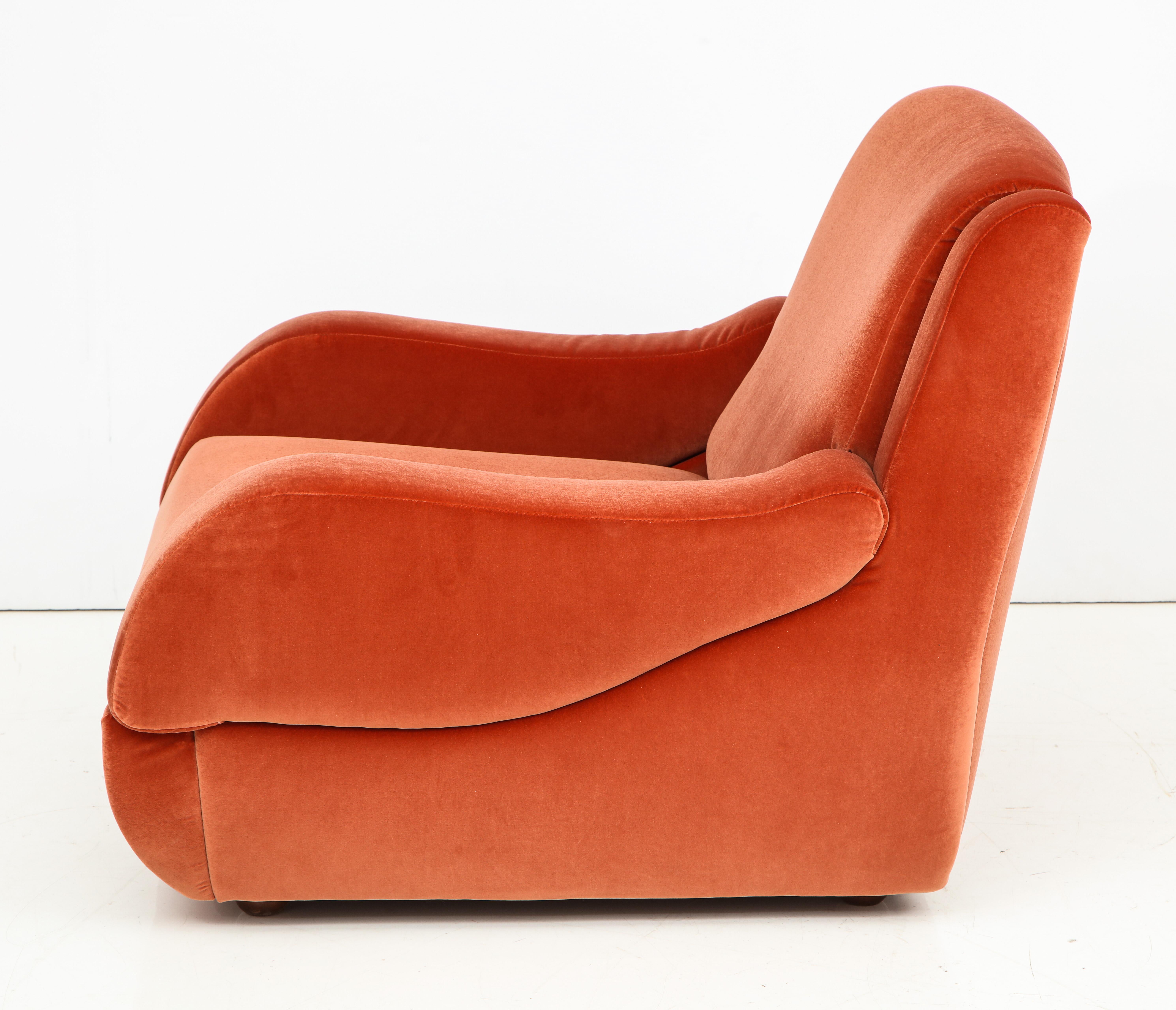 20th Century Pair of 1960s Ico Parisi Style Sculptural Italian Lounge Chairs in Rust Velvet