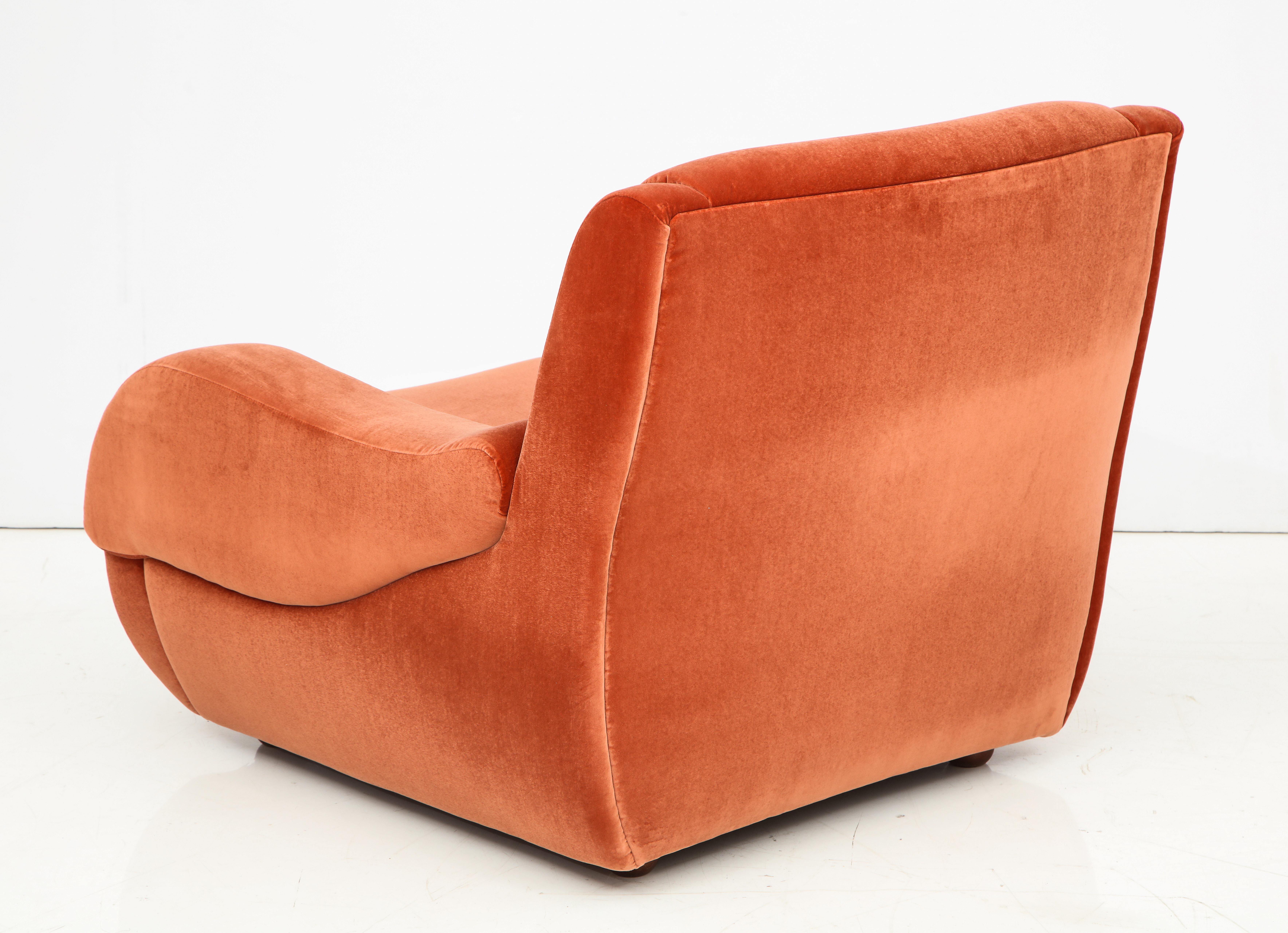 Pair of 1960s Ico Parisi Style Sculptural Italian Lounge Chairs in Rust Velvet 1