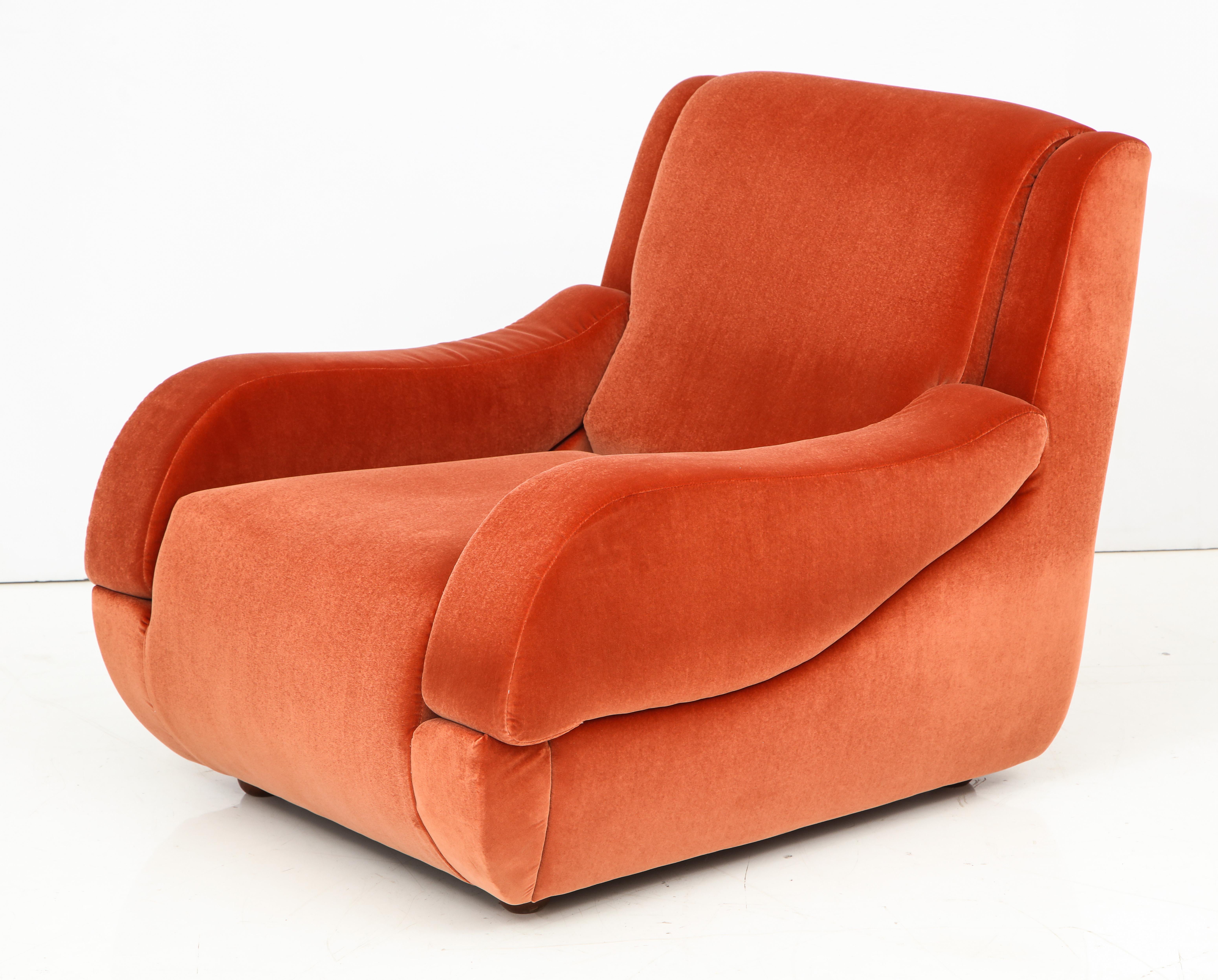 Pair of 1960s Ico Parisi Style Sculptural Italian Lounge Chairs in Rust Velvet 2