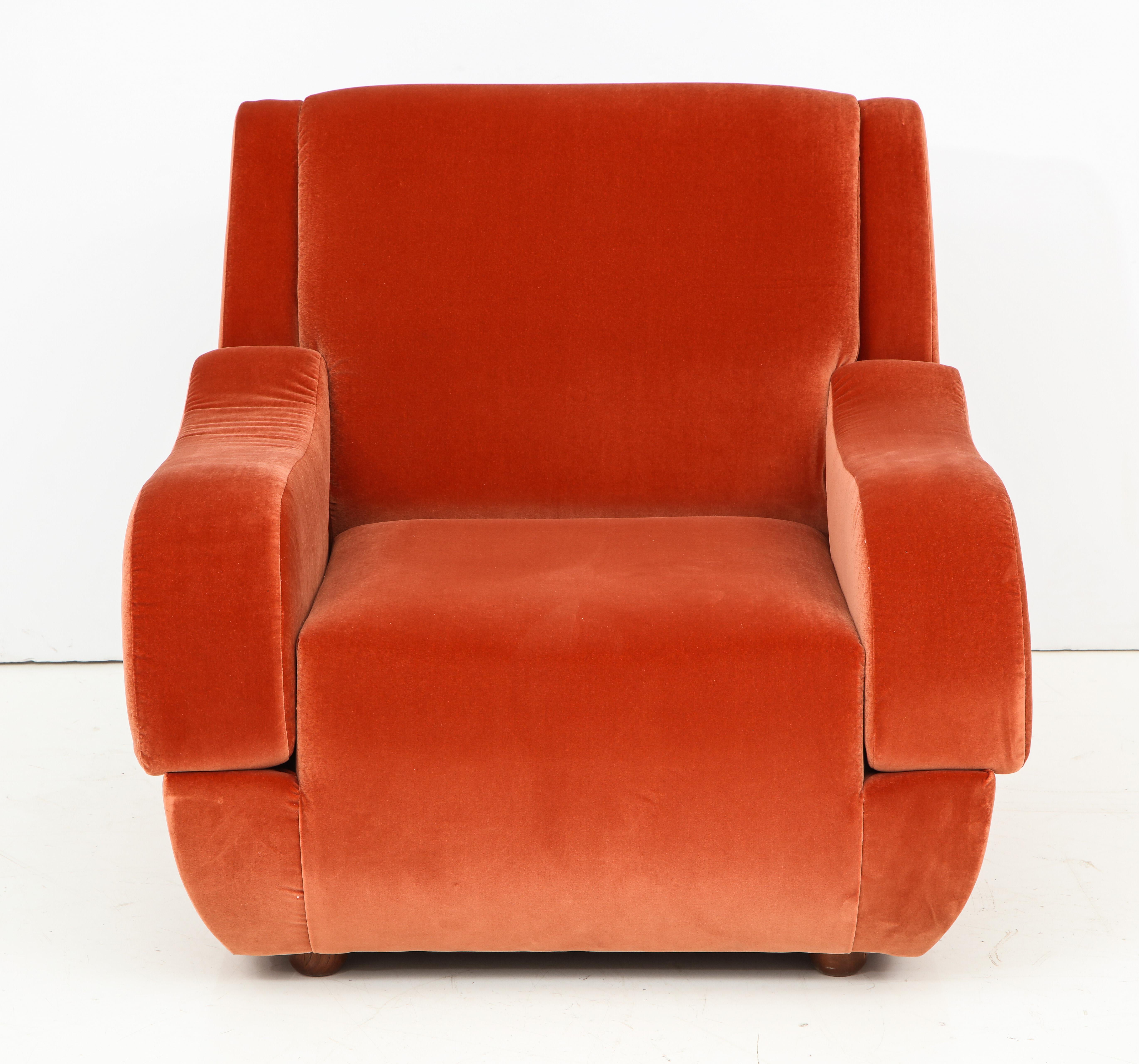 Pair of 1960s Ico Parisi Style Sculptural Italian Lounge Chairs in Rust Velvet 3