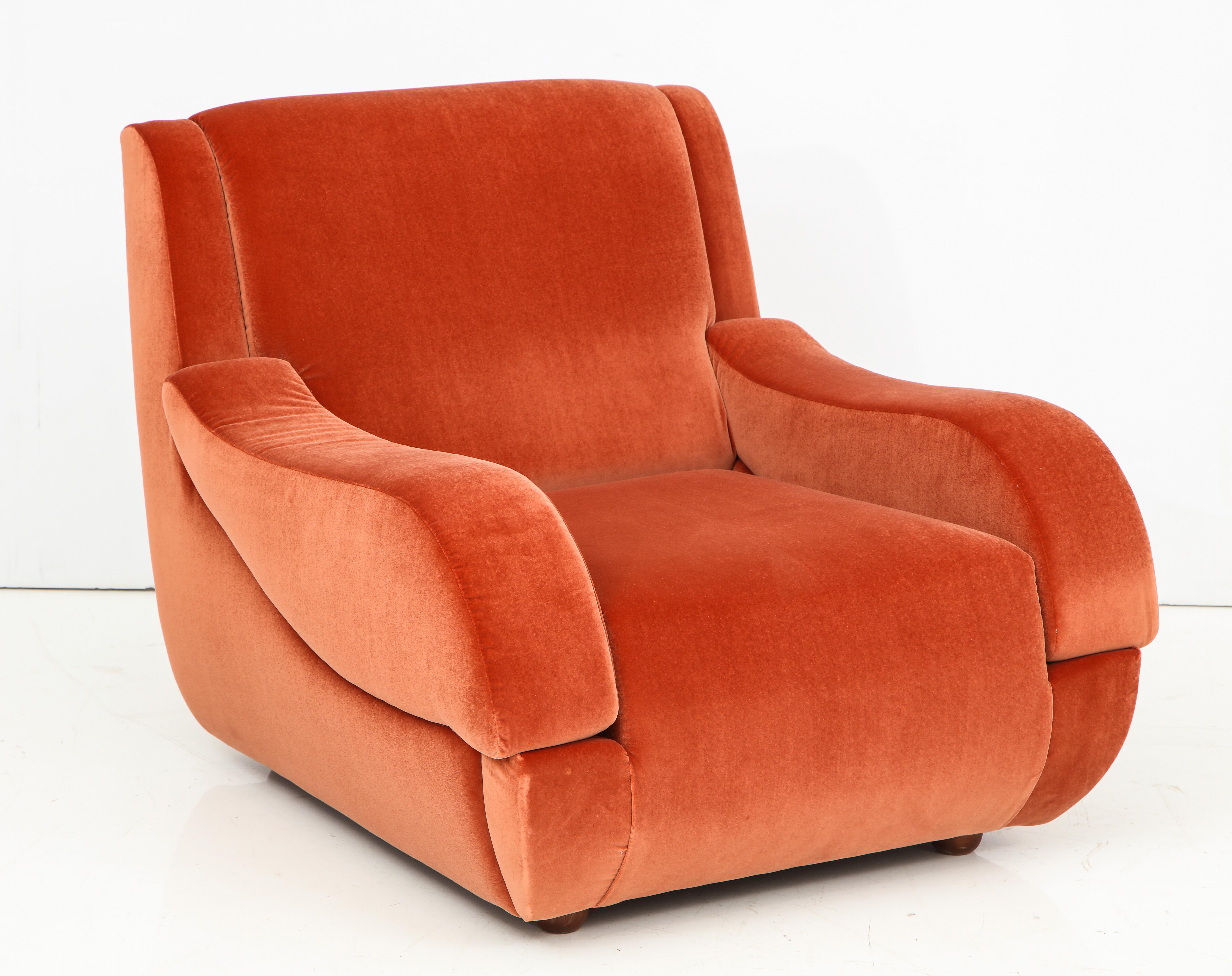 Pair of 1960s Ico Parisi Style Sculptural Italian Lounge Chairs in Rust Velvet 4