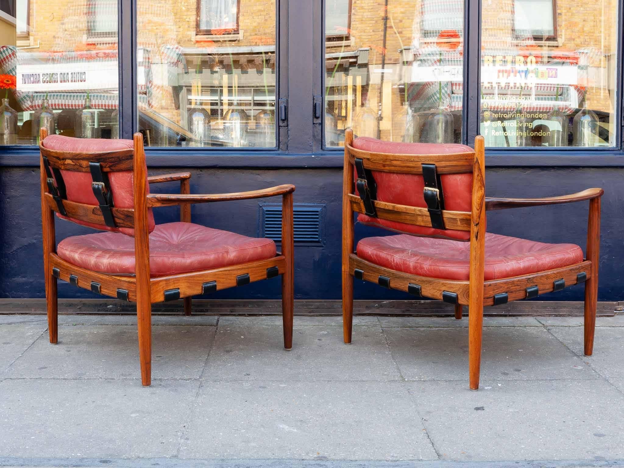 Pair of 1960s Ire Mobler Skillingaryd Leather and Rosewood Upholstered Swedish In Good Condition In London, GB