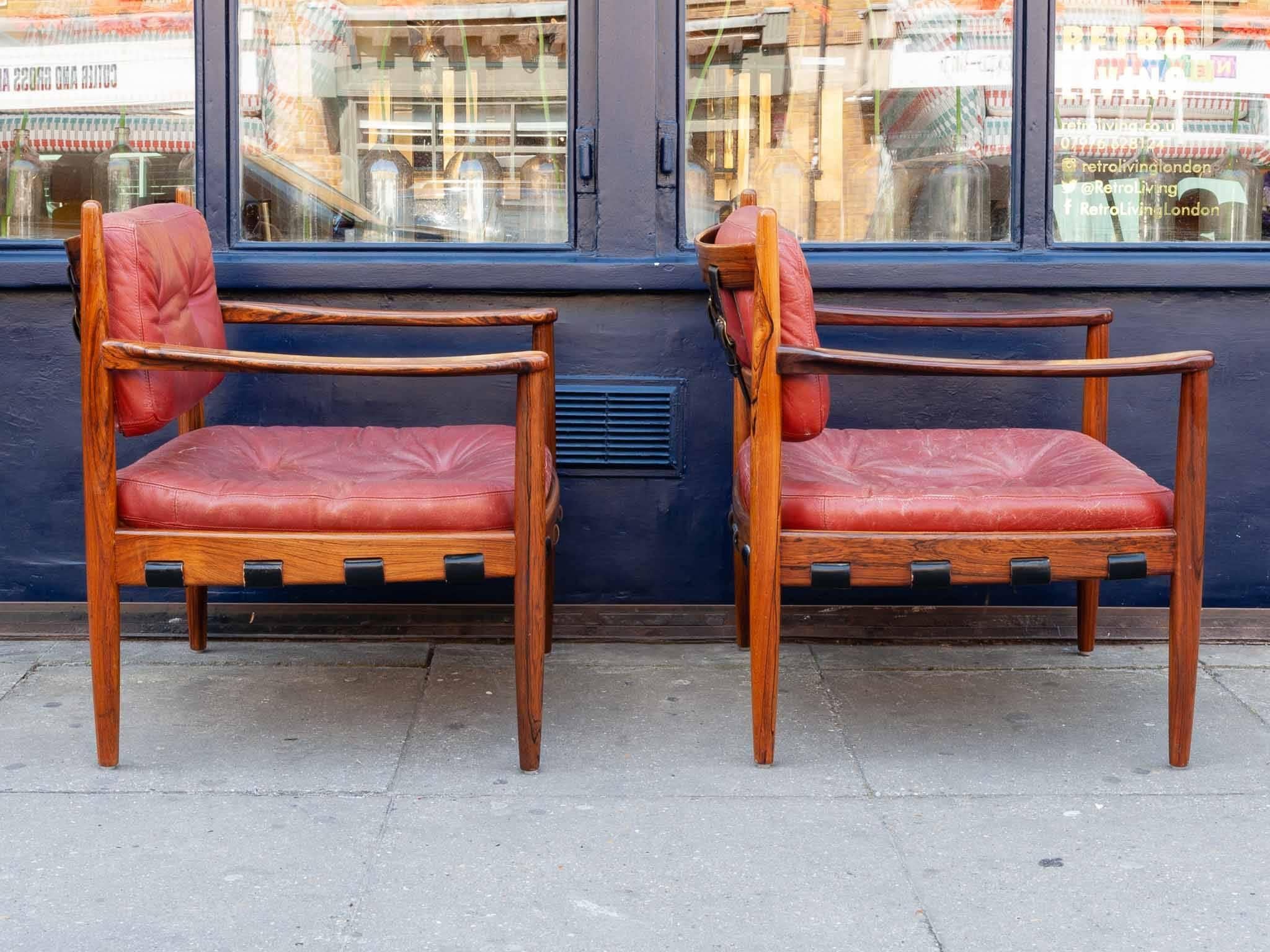 20th Century Pair of 1960s Ire Mobler Skillingaryd Leather and Rosewood Upholstered Swedish