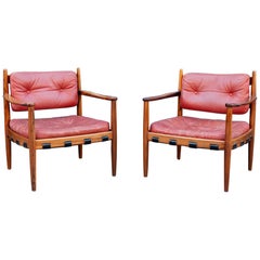 Pair of 1960s Ire Mobler Skillingaryd Leather and Rosewood Upholstered Swedish