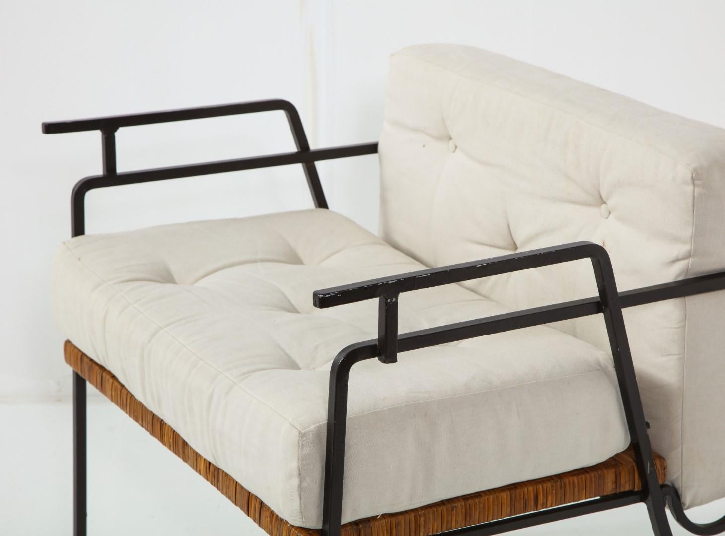 Rattan Pair of 1960s Iron and Cane Lounge Chairs by Maurizio Tempestini for Salterini