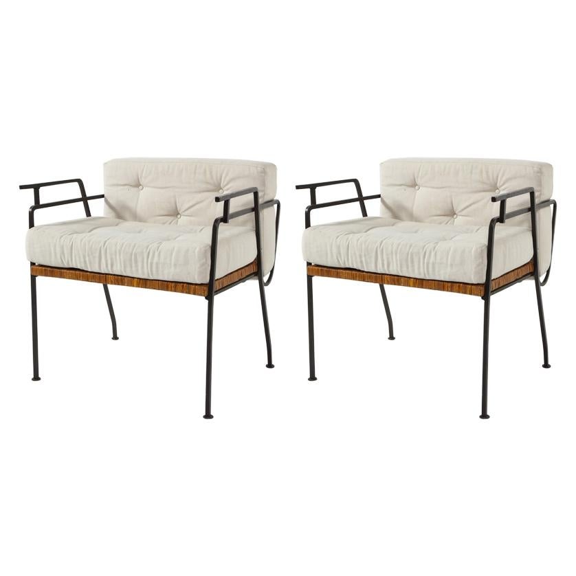 Pair of 1960s Iron and Cane Lounge Chairs by Maurizio Tempestini for Salterini