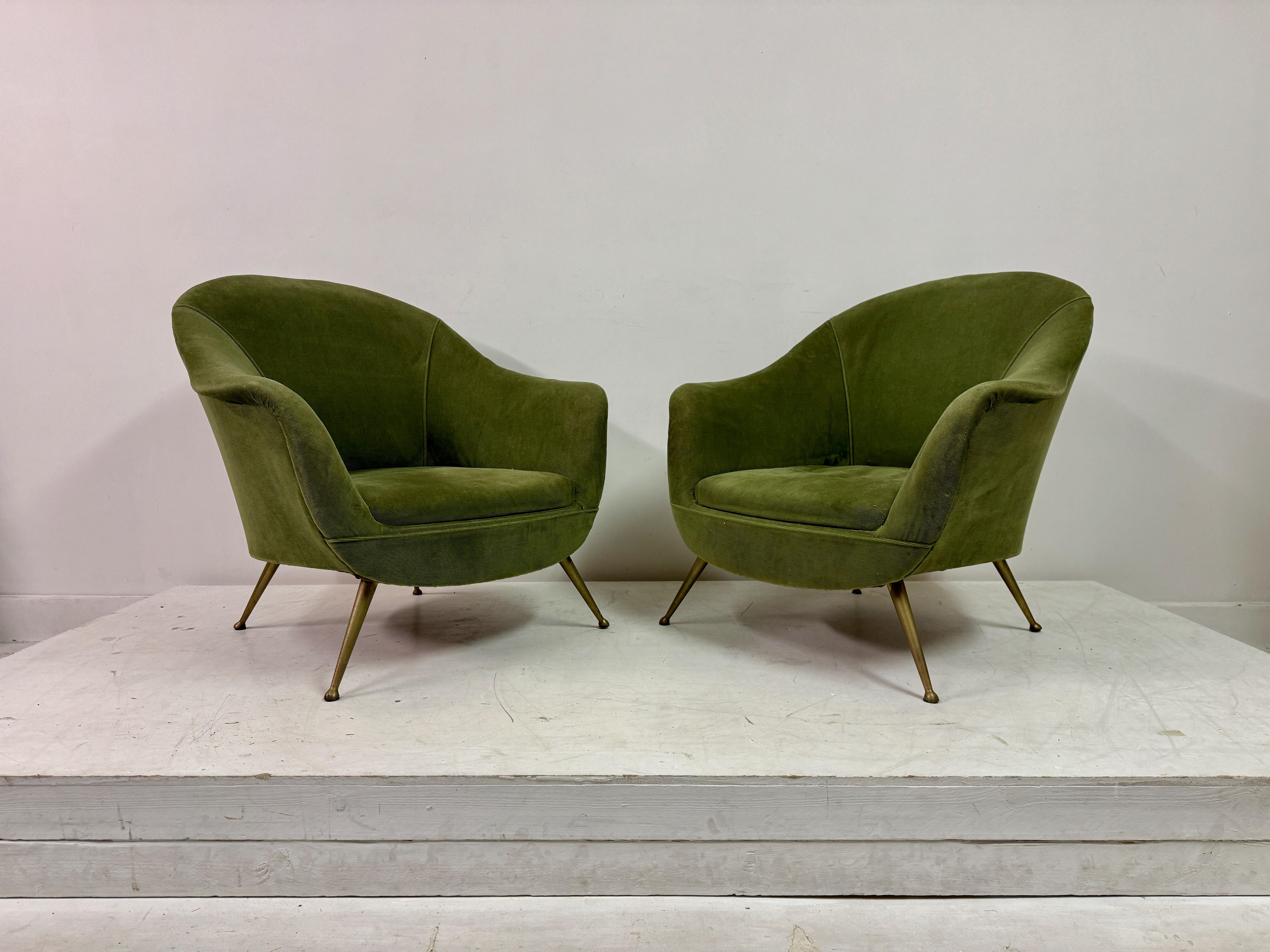 Fabric Pair Of 1960s Italian Armchairs For Sale