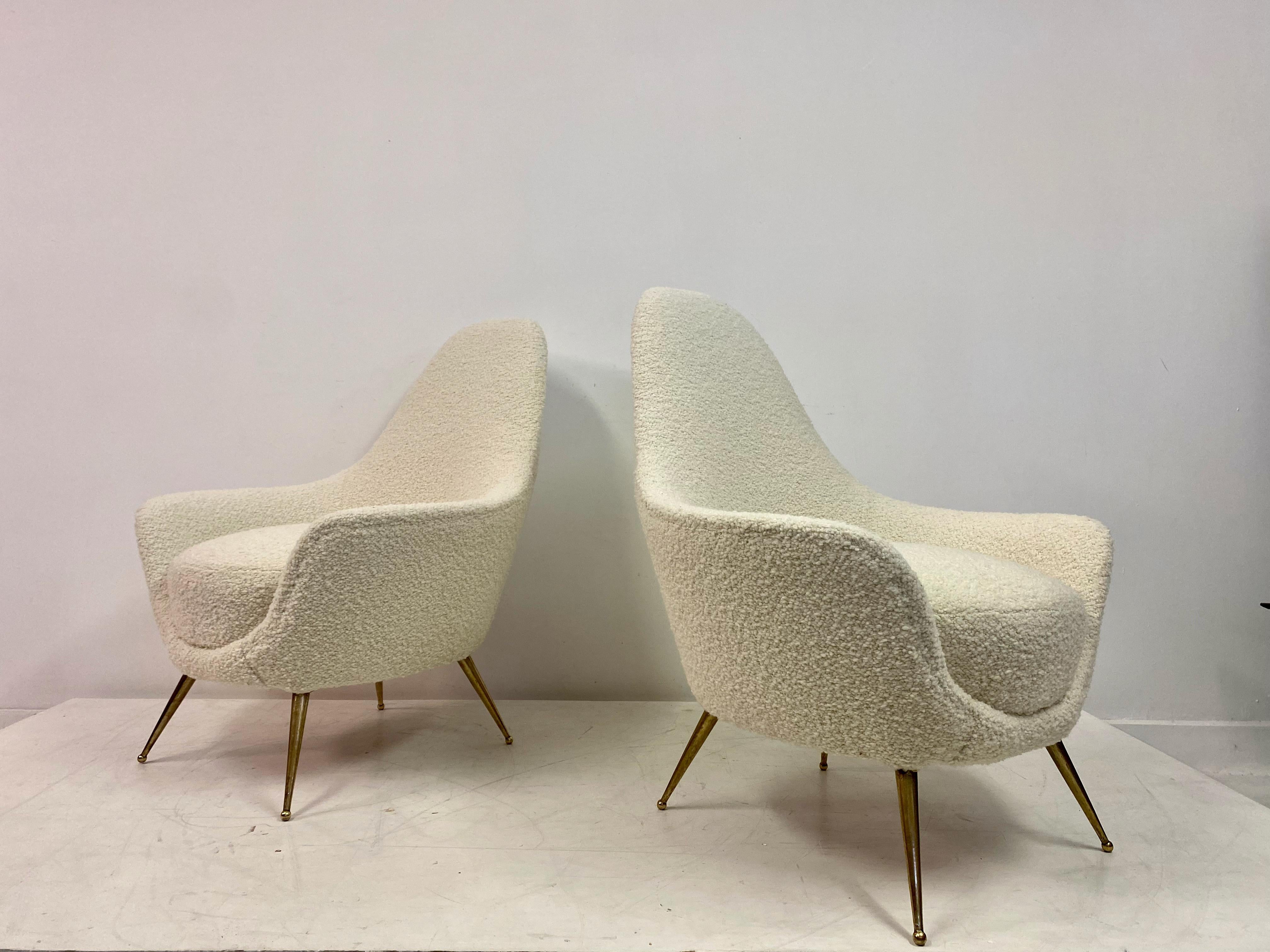 Pair of 1960s Italian Armchairs in Boucle 4