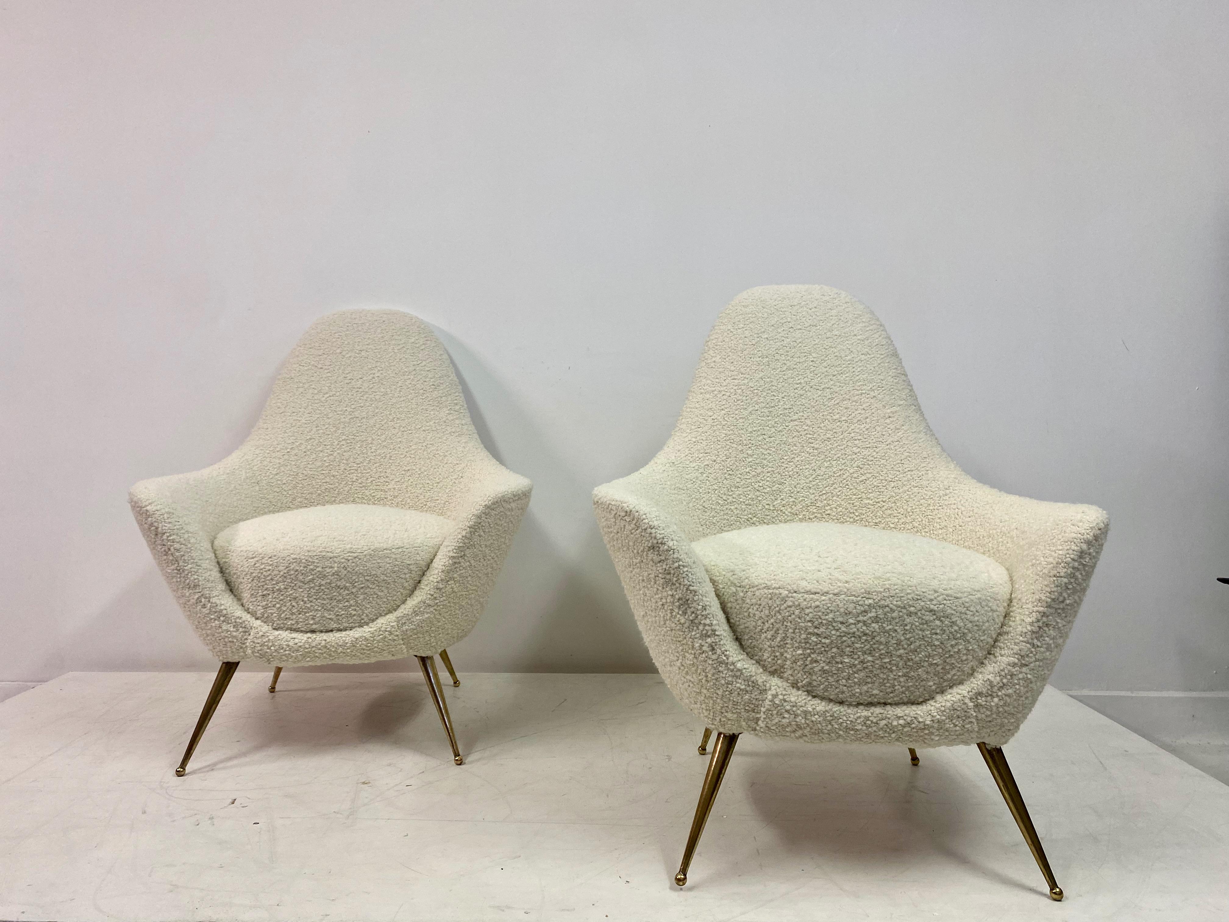 Pair of 1960s Italian Armchairs in Boucle 5
