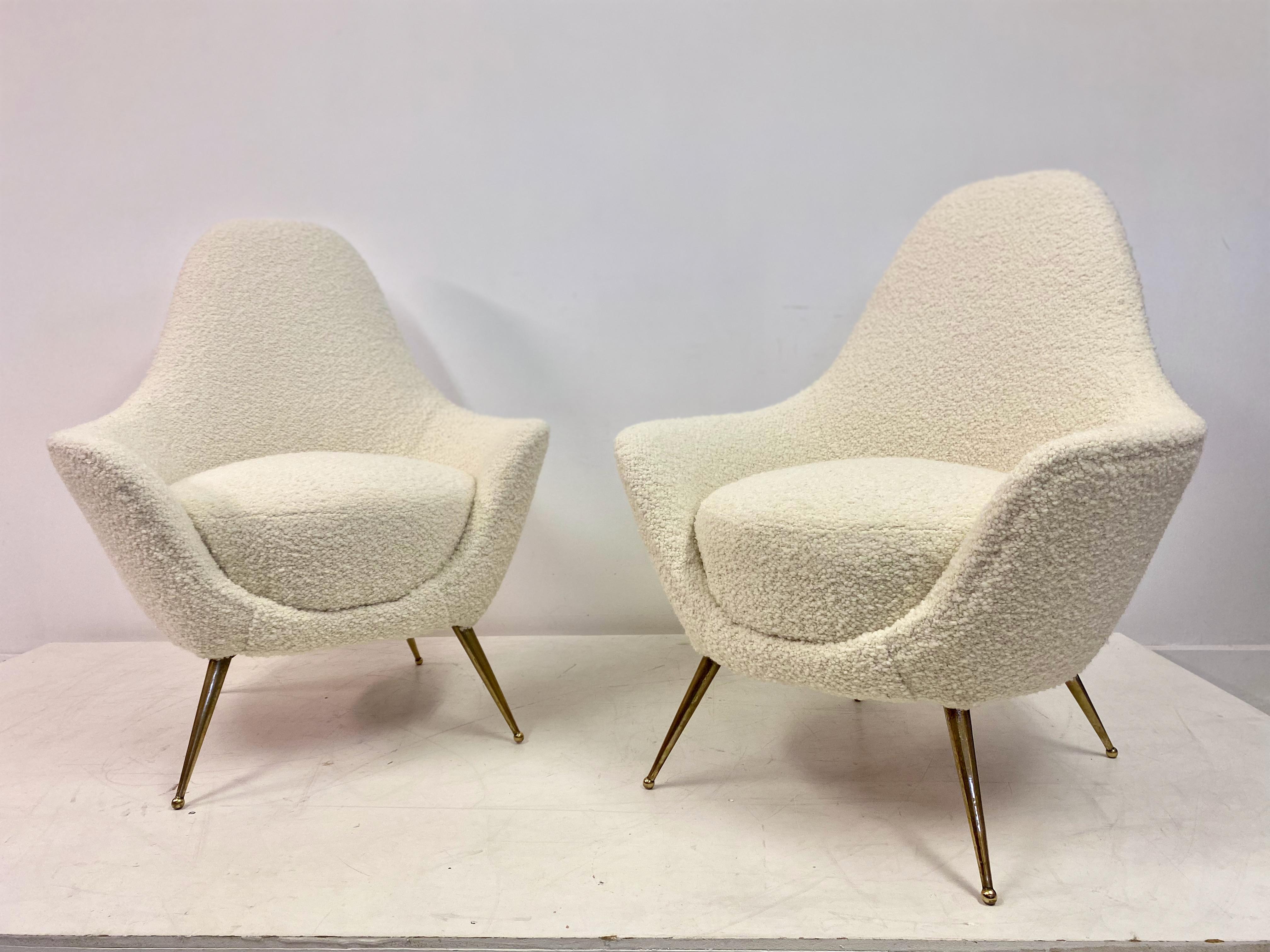 Pair of 1960s Italian Armchairs in Boucle 7