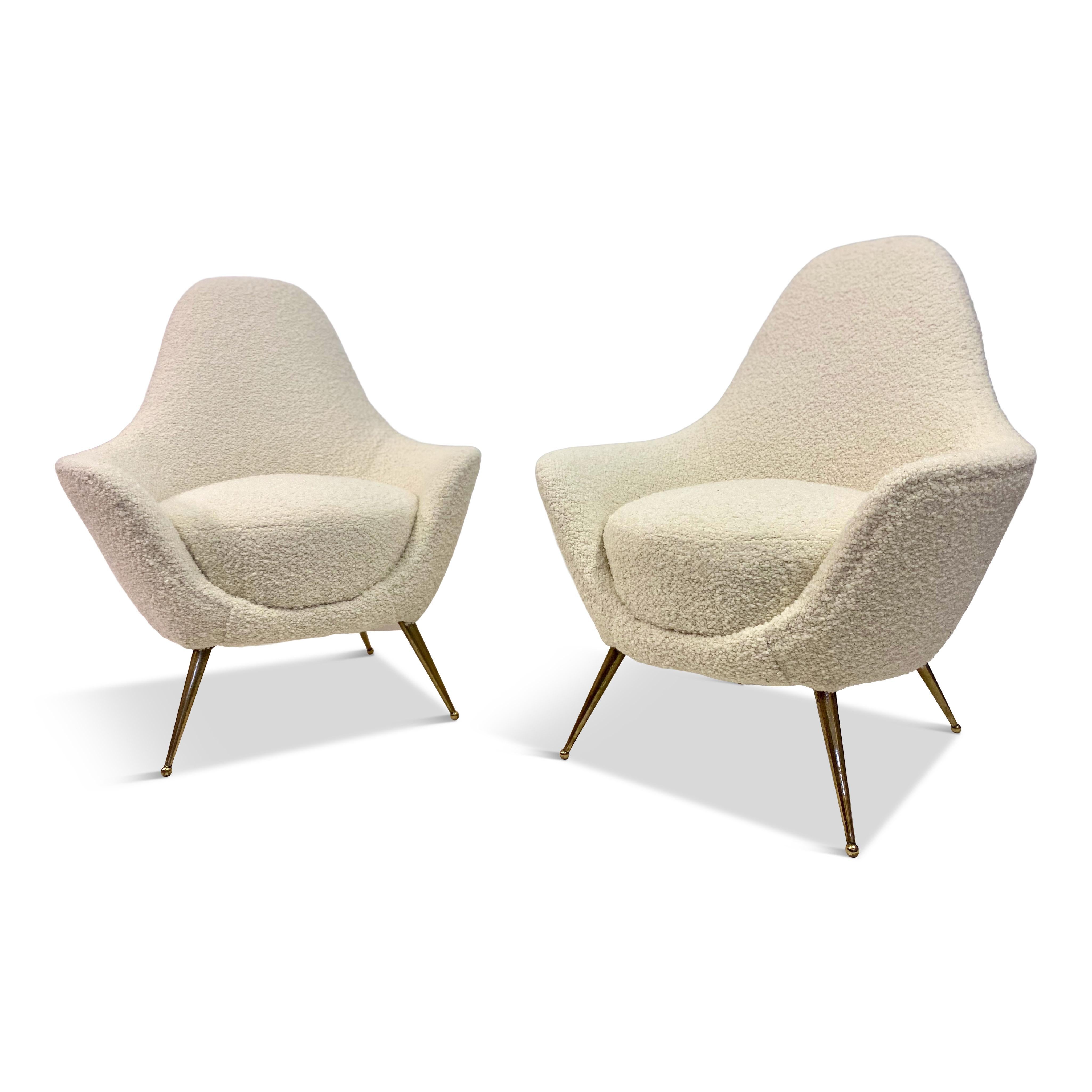 Pair of 1960s Italian Armchairs in Boucle 8