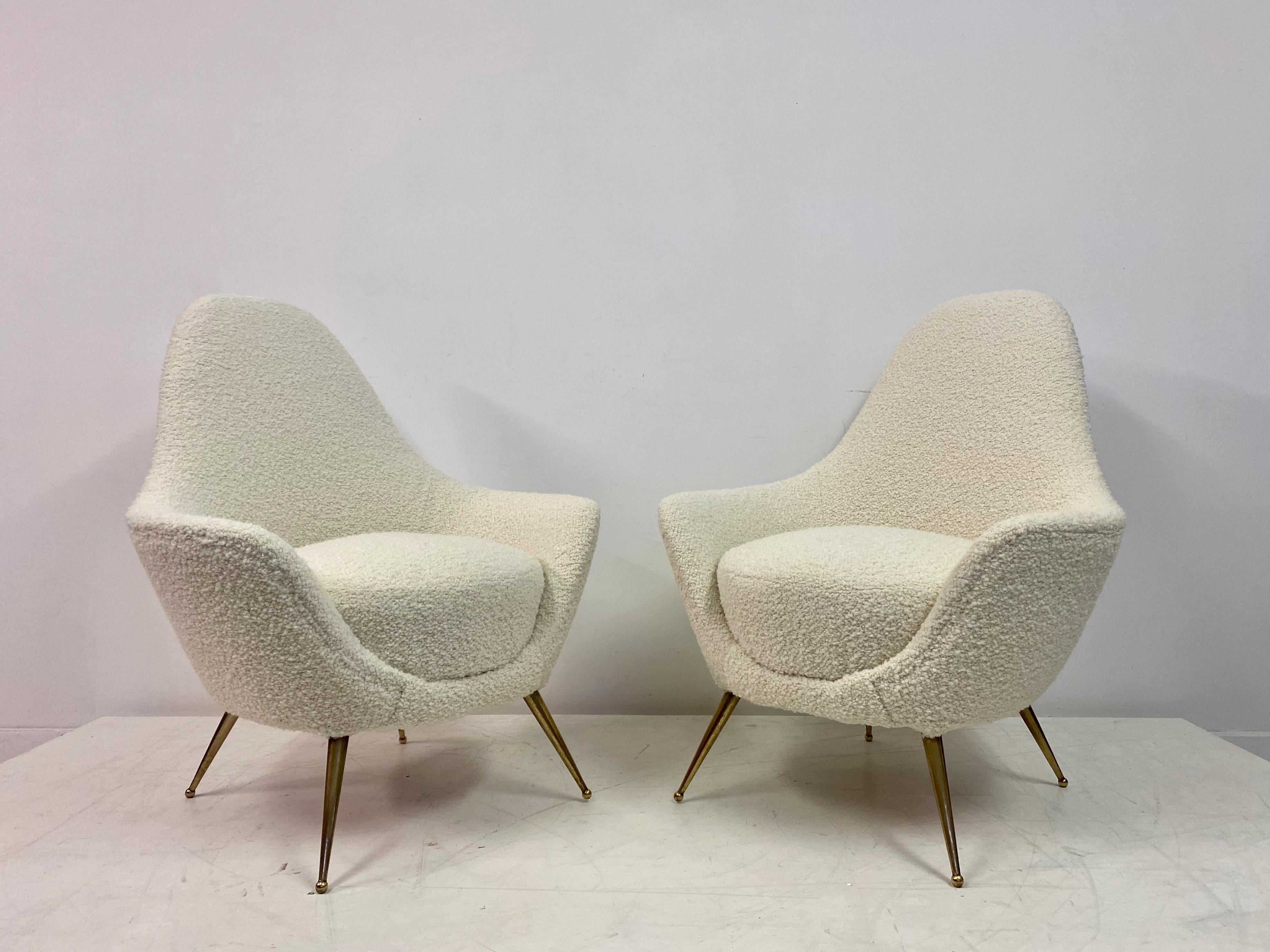 20th Century Pair of 1960s Italian Armchairs in Boucle